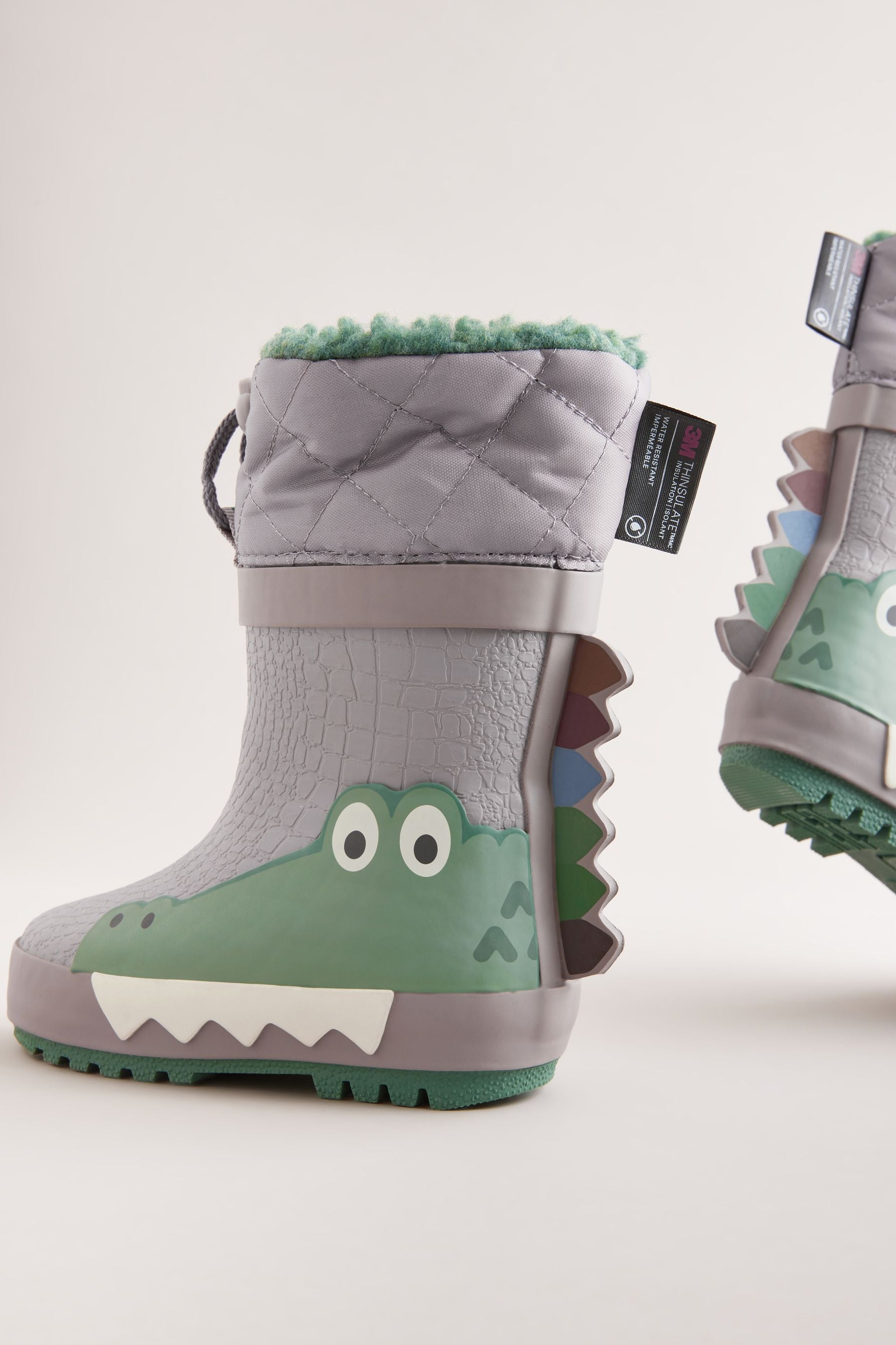 Grey Crocodile Thermal Thinsulate™ Lined Cuff Wellies