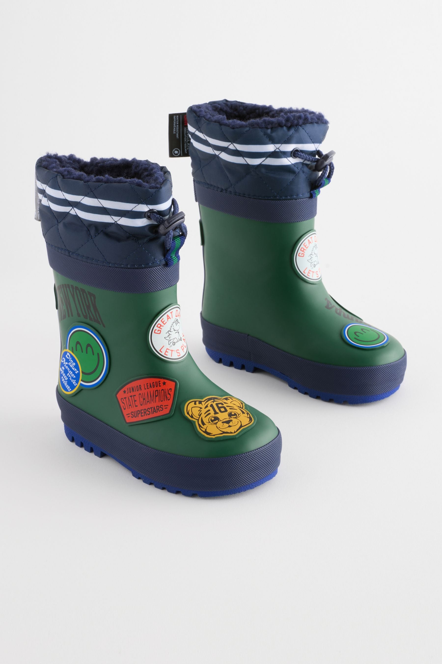 Dark Green Varsity Badge Thermal Thinsulate™ Lined Cuff Wellies