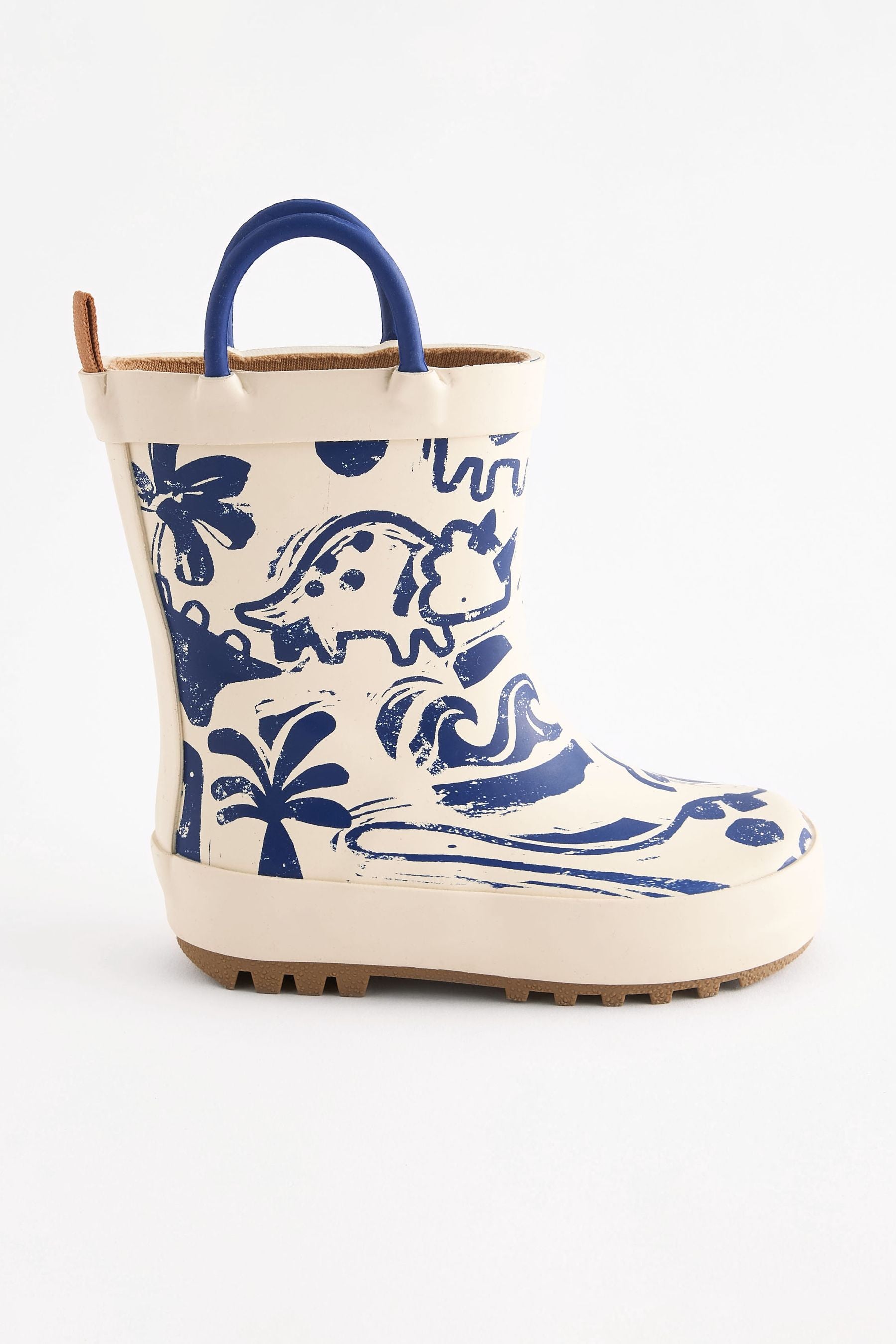 Cream Dinosaur Handle Wellies