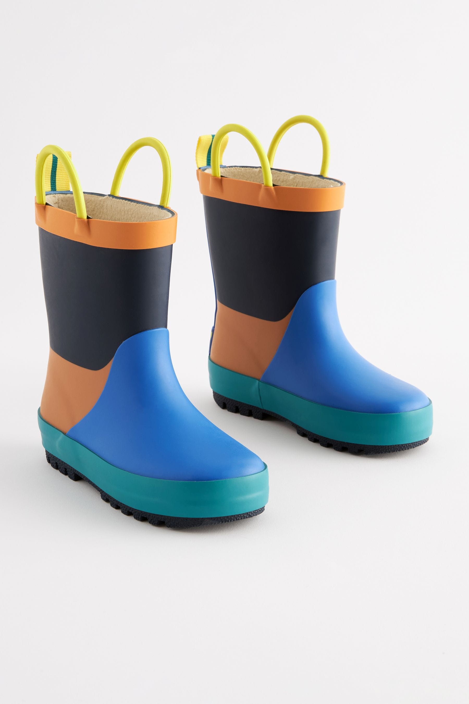 Blue/Orange Colourblock Handle Wellies