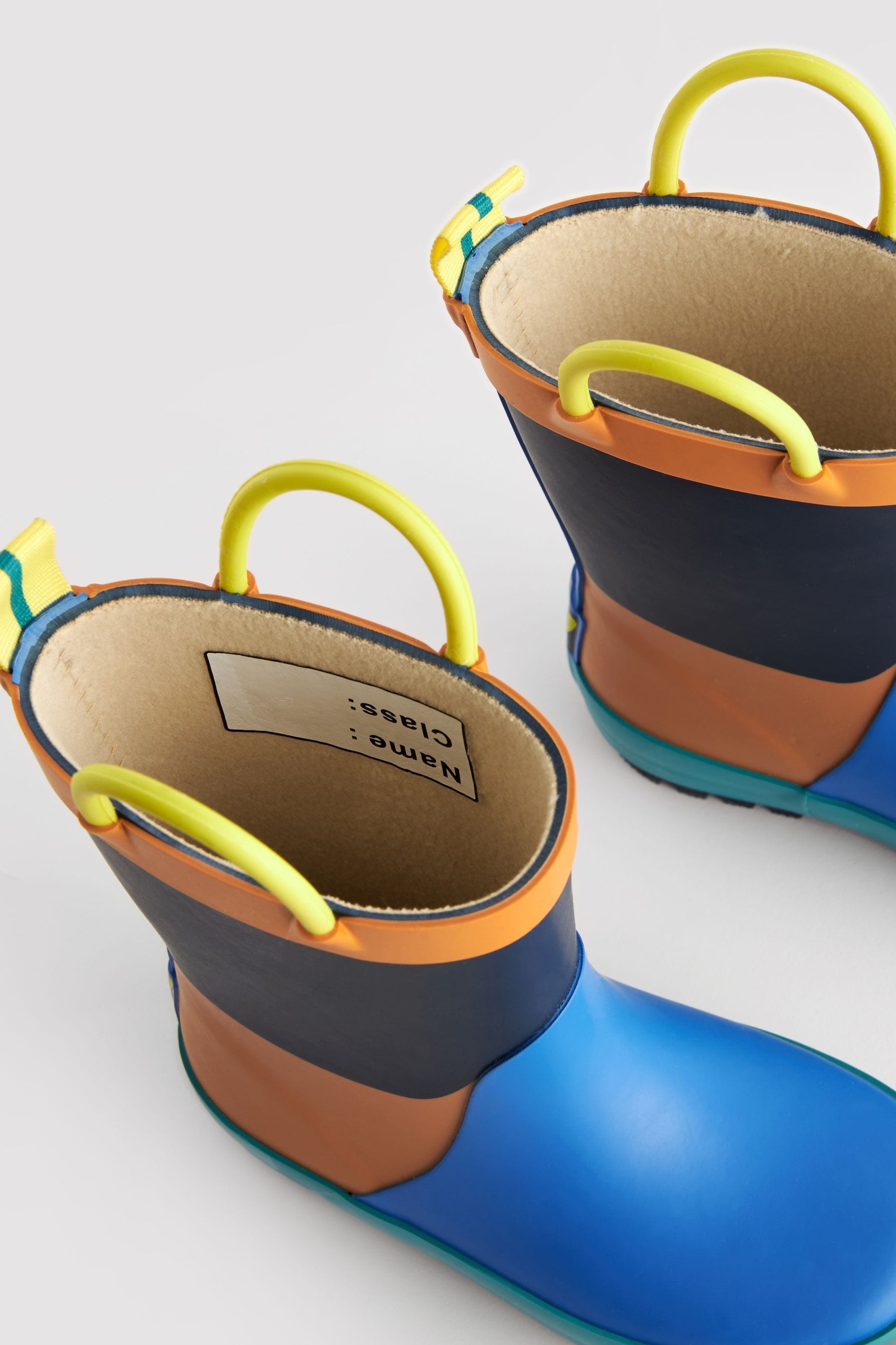 Blue/Orange Colourblock Handle Wellies