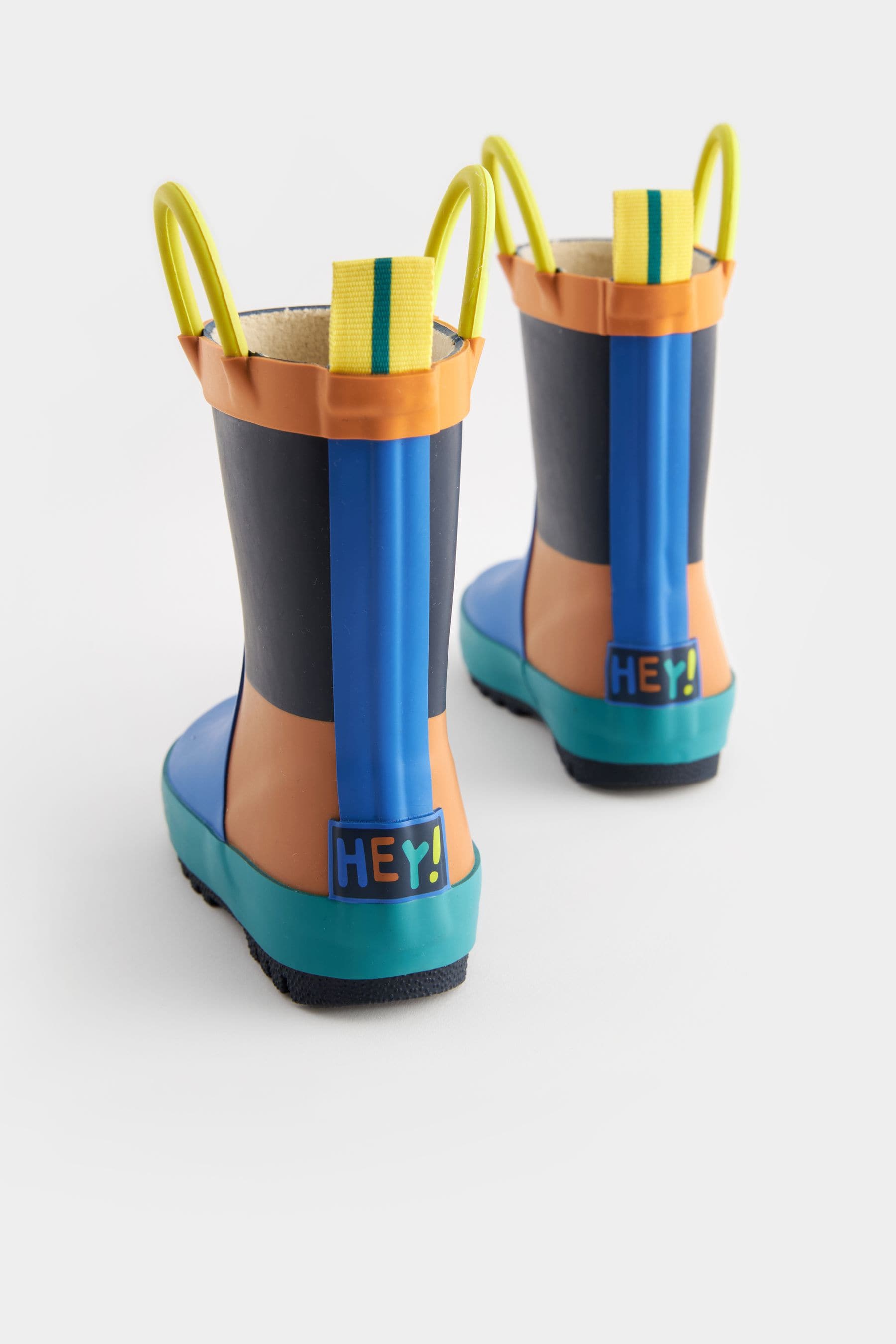 Blue/Orange Colourblock Handle Wellies