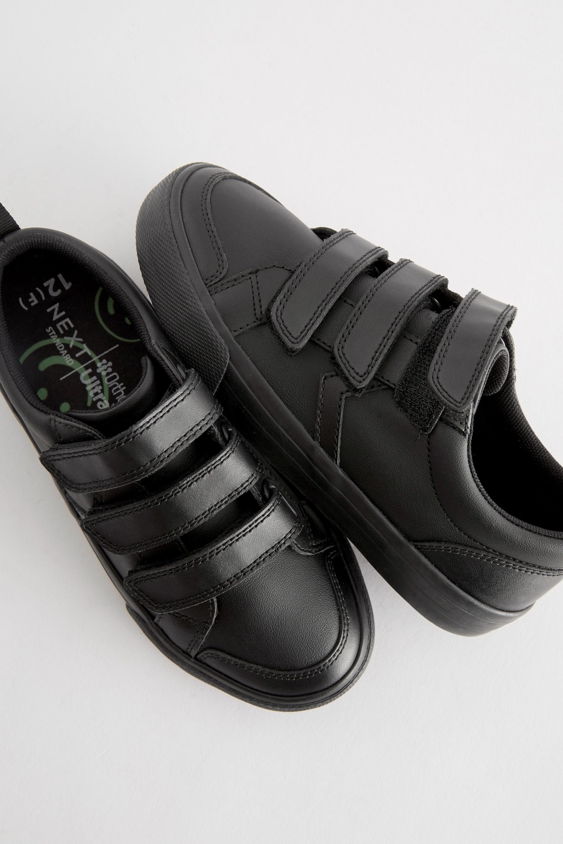 Black 3 Strap Touch Close Fastening School Shoes