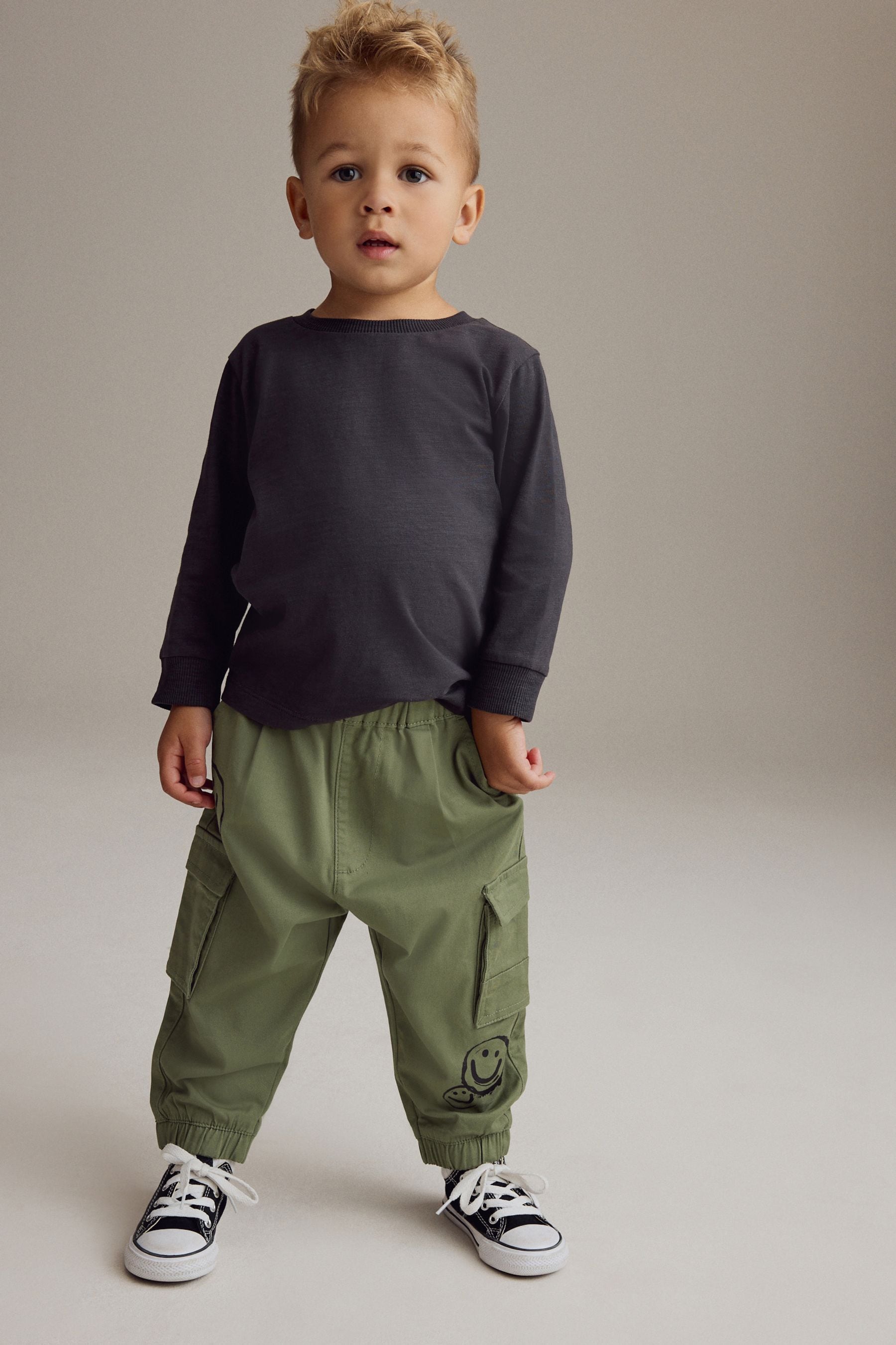 Khaki Green Printed Cargo Trousers (3mths-7yrs)