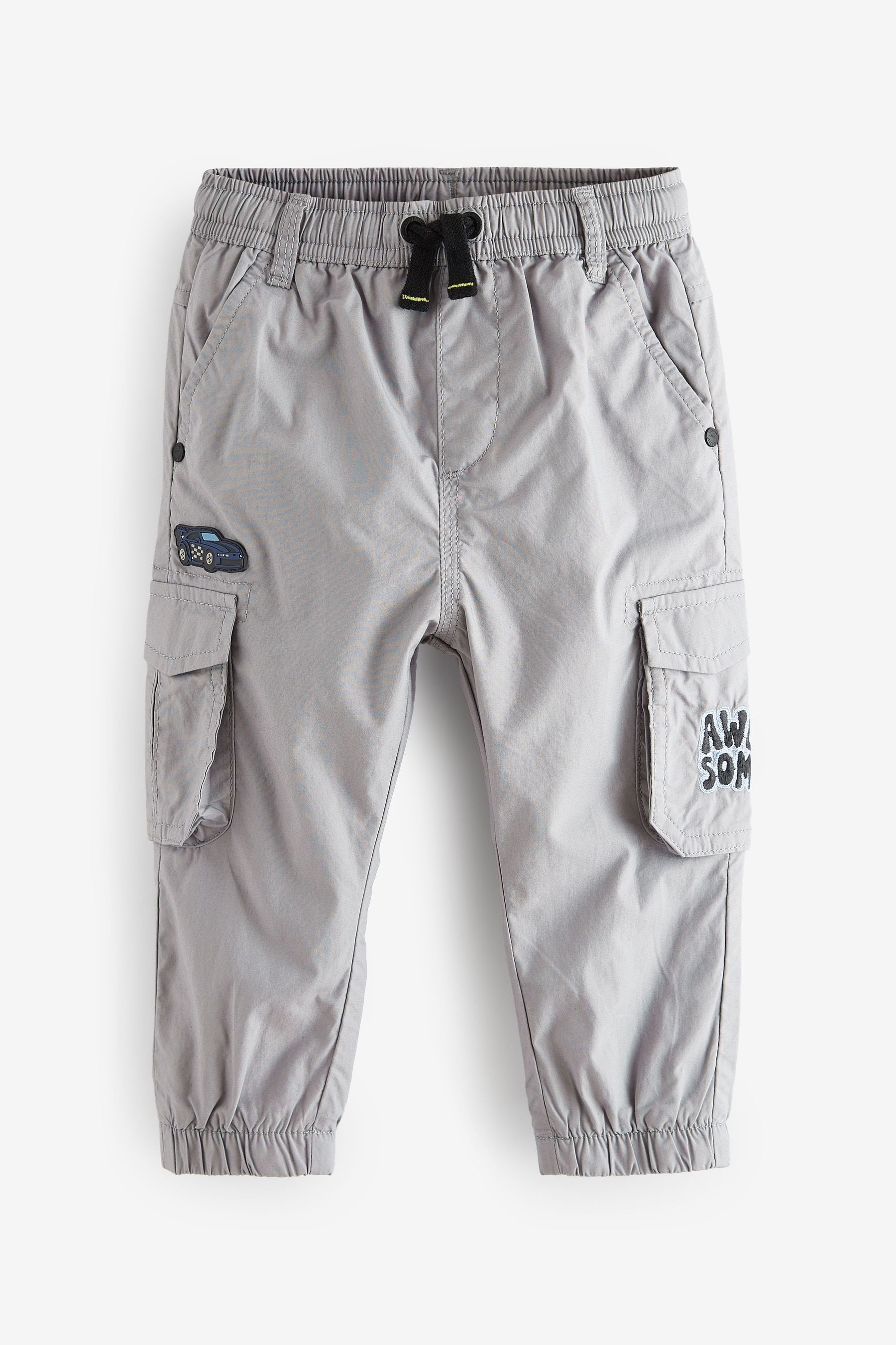 Grey Badged Lined 100% Cotton Cargo Trousers (3mths-7yrs)