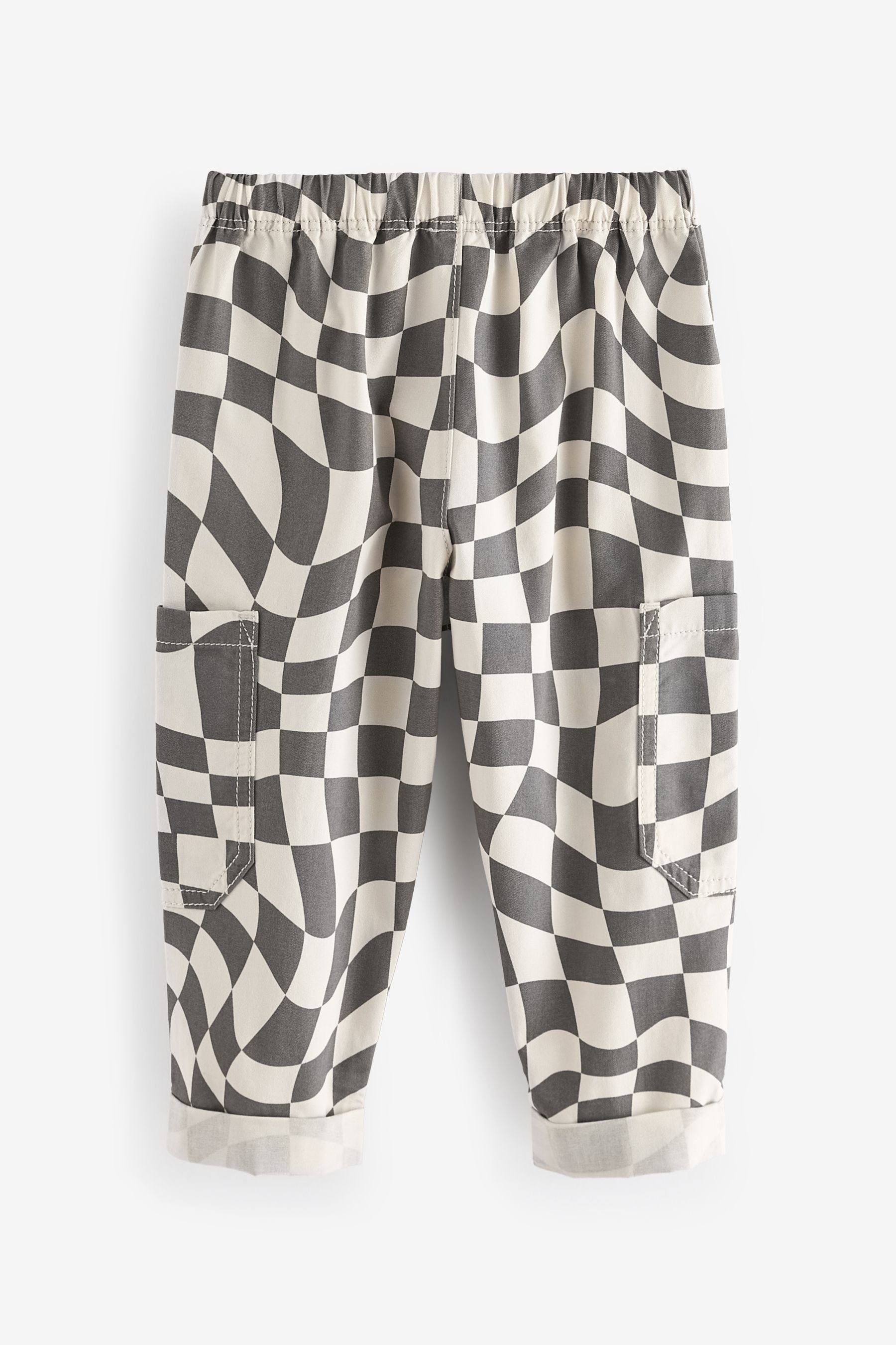 Grey/White Checkerboard 100% Cotton Side Pocket Pull-On Trousers (3mths-7yrs)