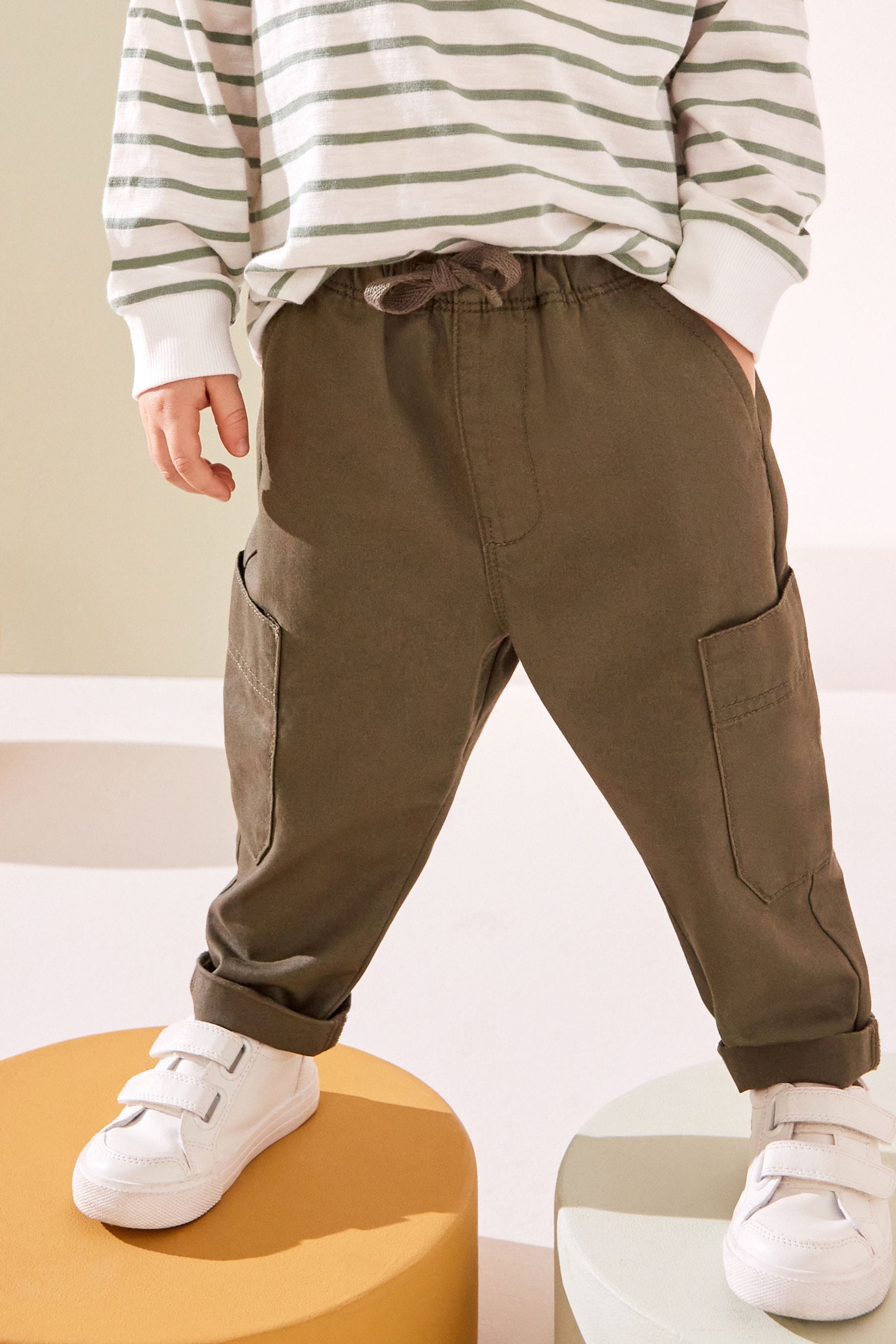 Khaki Green 100% Cotton Side Pocket Pull-On Trousers (3mths-7yrs)