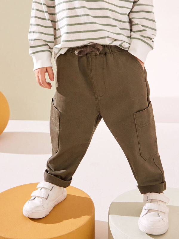 Khaki Green 100% Cotton Side Pocket Pull-On Trousers (3mths-7yrs)