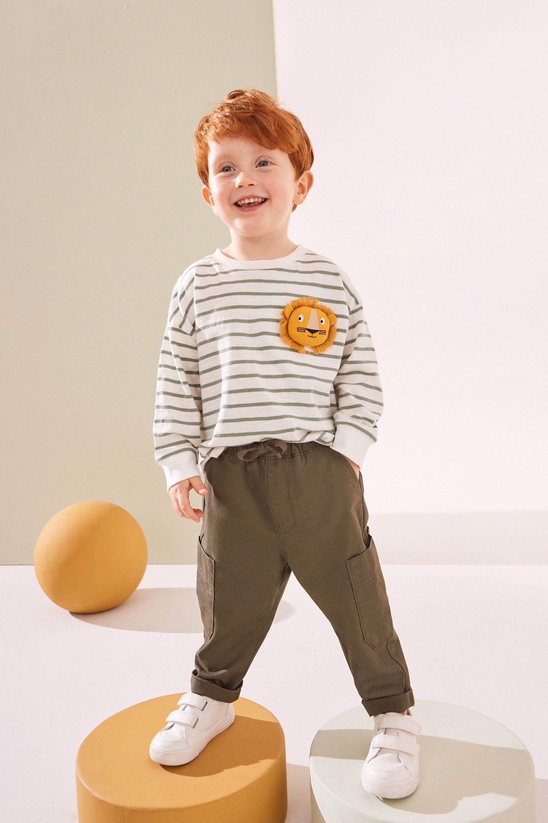 Khaki Green 100% Cotton Side Pocket Pull-On Trousers (3mths-7yrs)