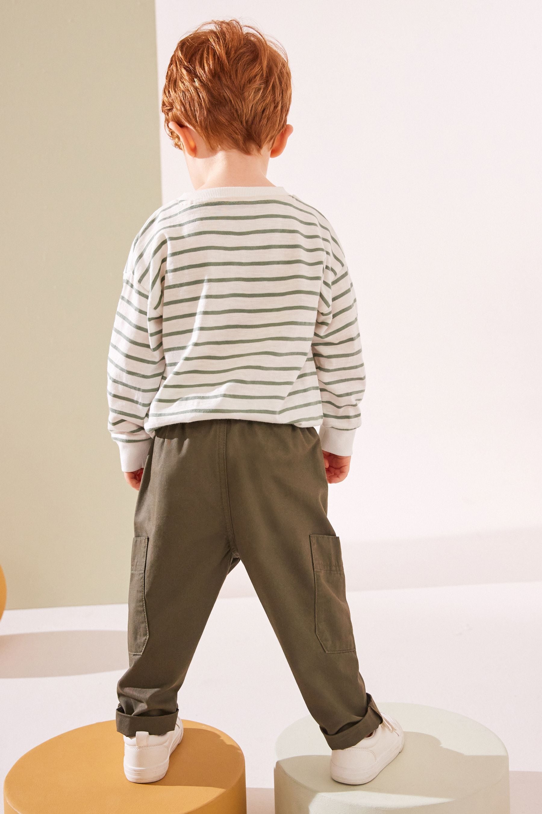 Khaki Green 100% Cotton Side Pocket Pull-On Trousers (3mths-7yrs)