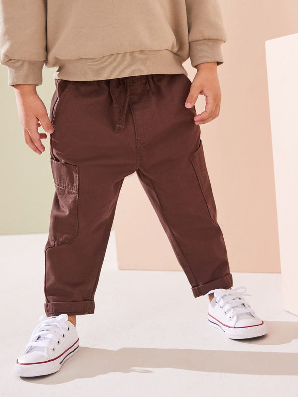 Brown 100% Cotton Side Pocket Pull-On Trousers (3mths-7yrs)