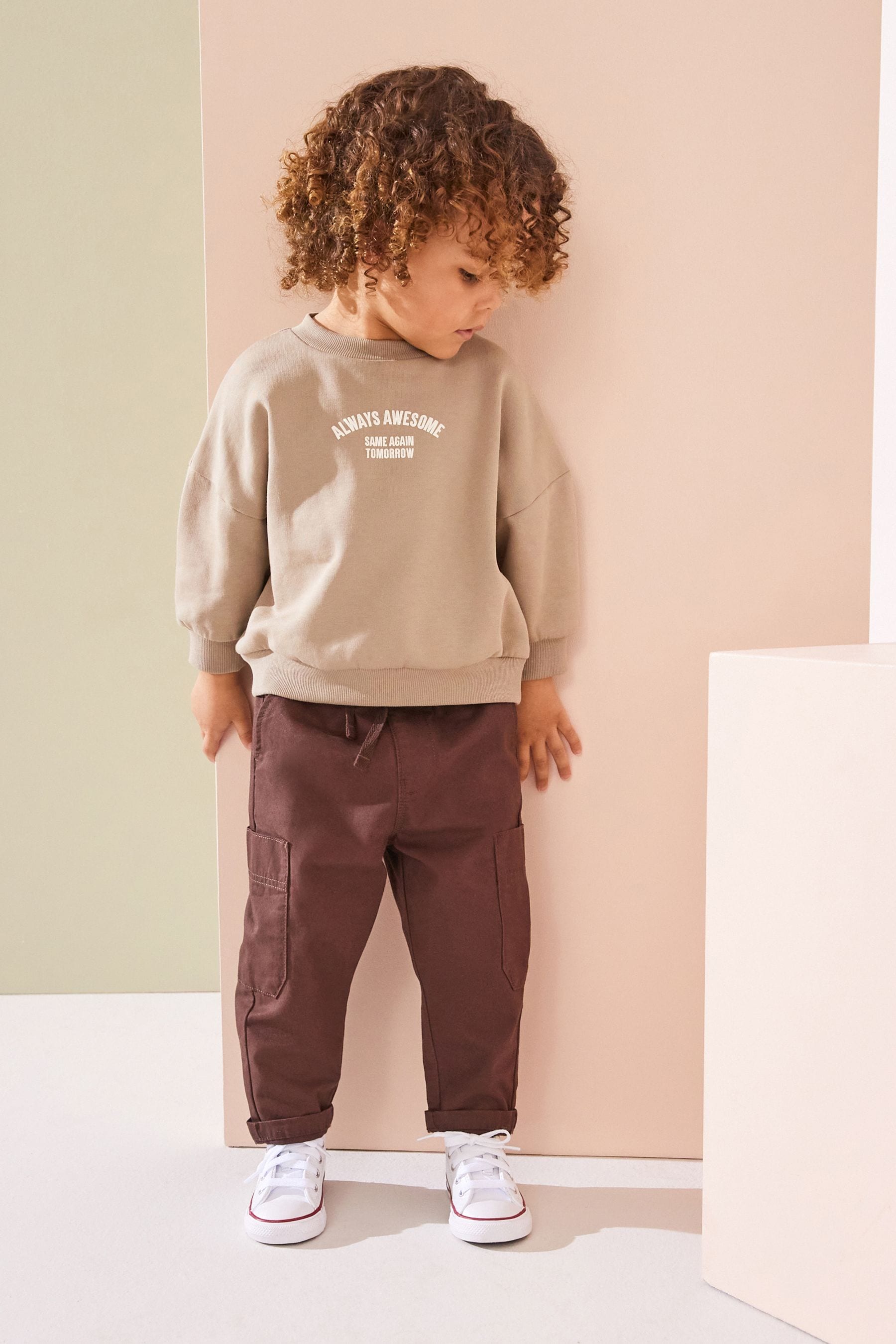 Brown 100% Cotton Side Pocket Pull-On Trousers (3mths-7yrs)