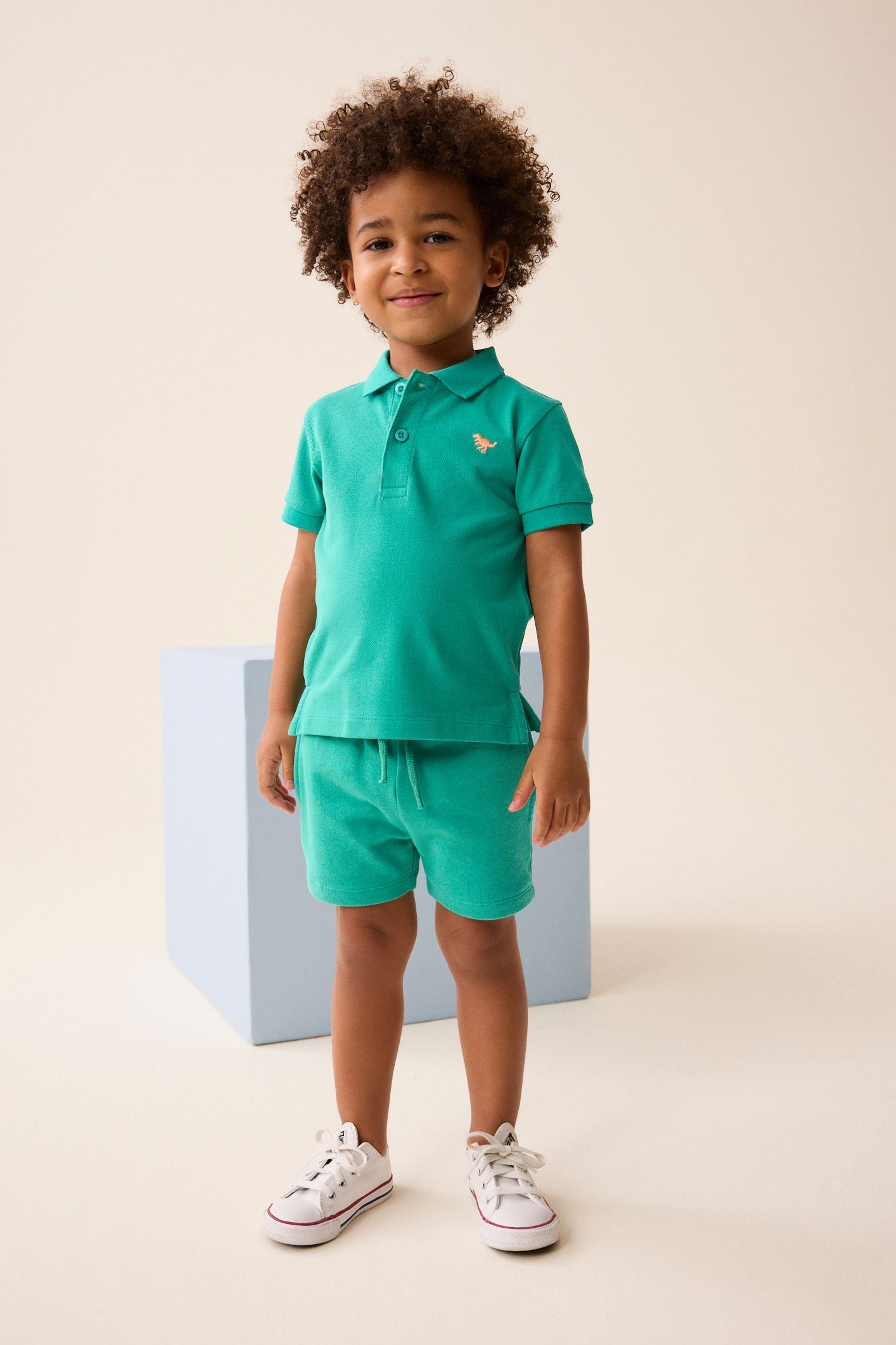 Green 100% Cotton Short Sleeve Polo and Shorts Set (3mths-7yrs)