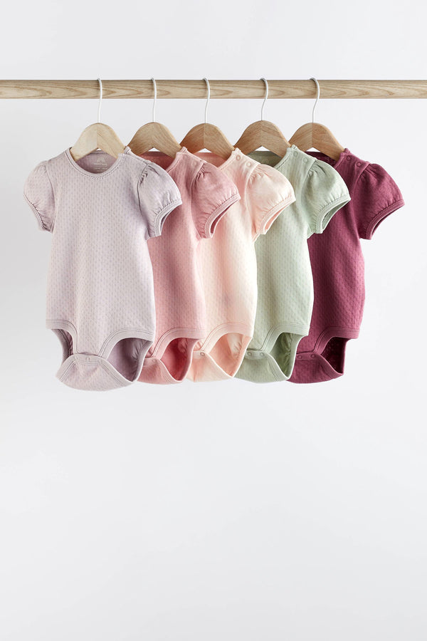 Multi Pastel Pointelle Puff Sleeve Bodysuits 5 Pack