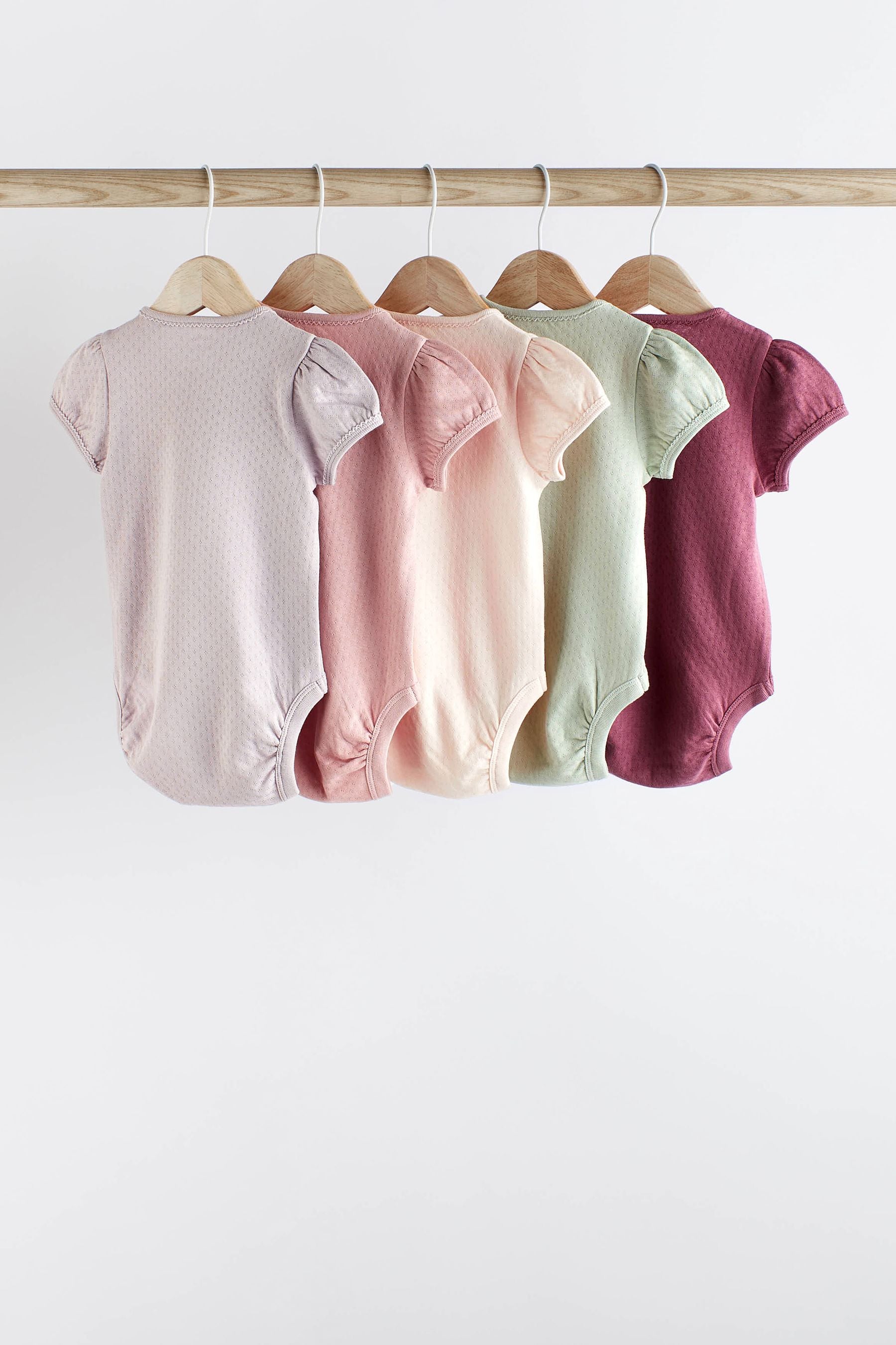 Multi Pastel Pointelle Puff Sleeve Bodysuits 5 Pack