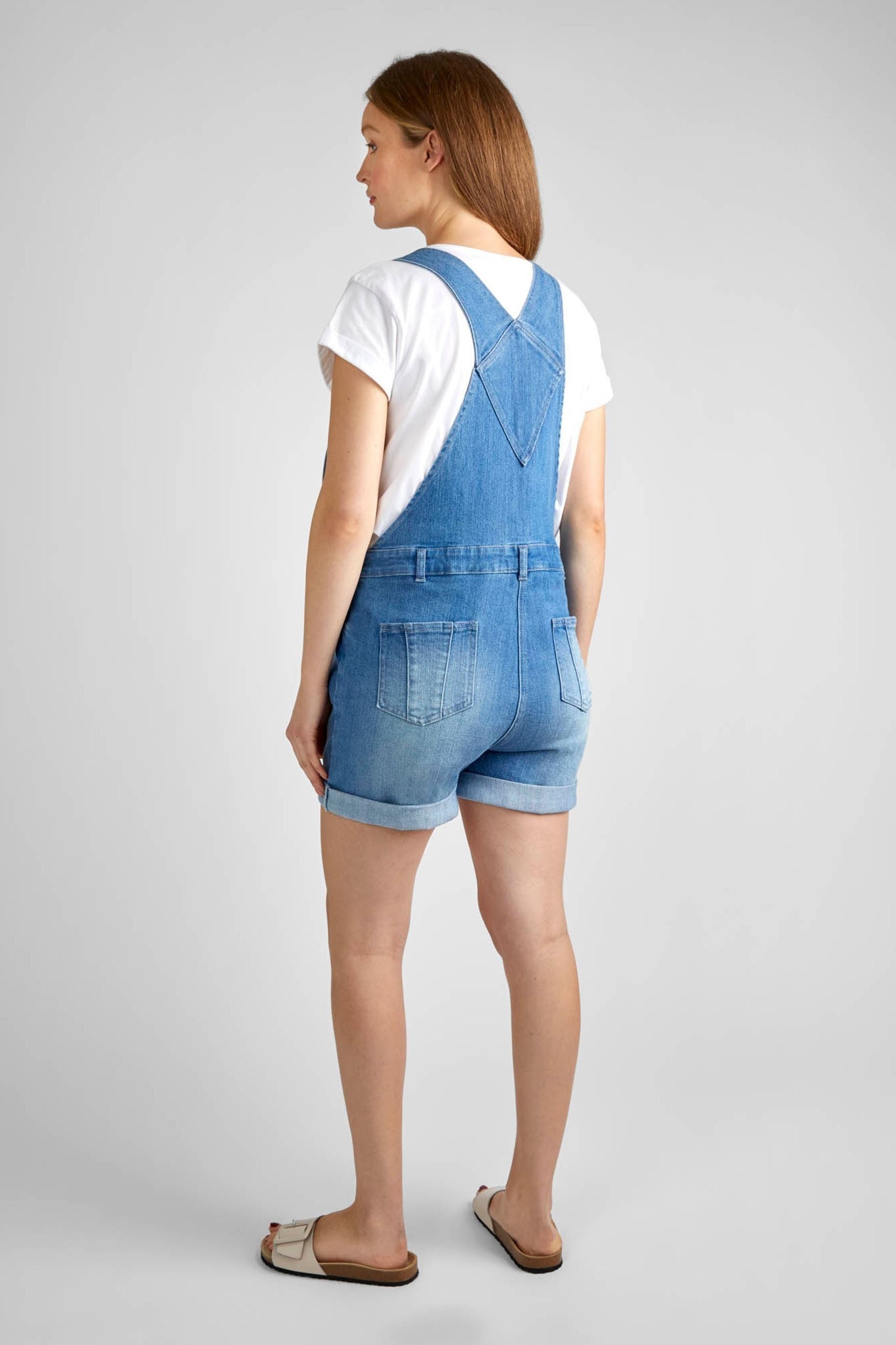 Light Wash Blue JoJo Maman Bébé Denim Short Maternity Dungarees