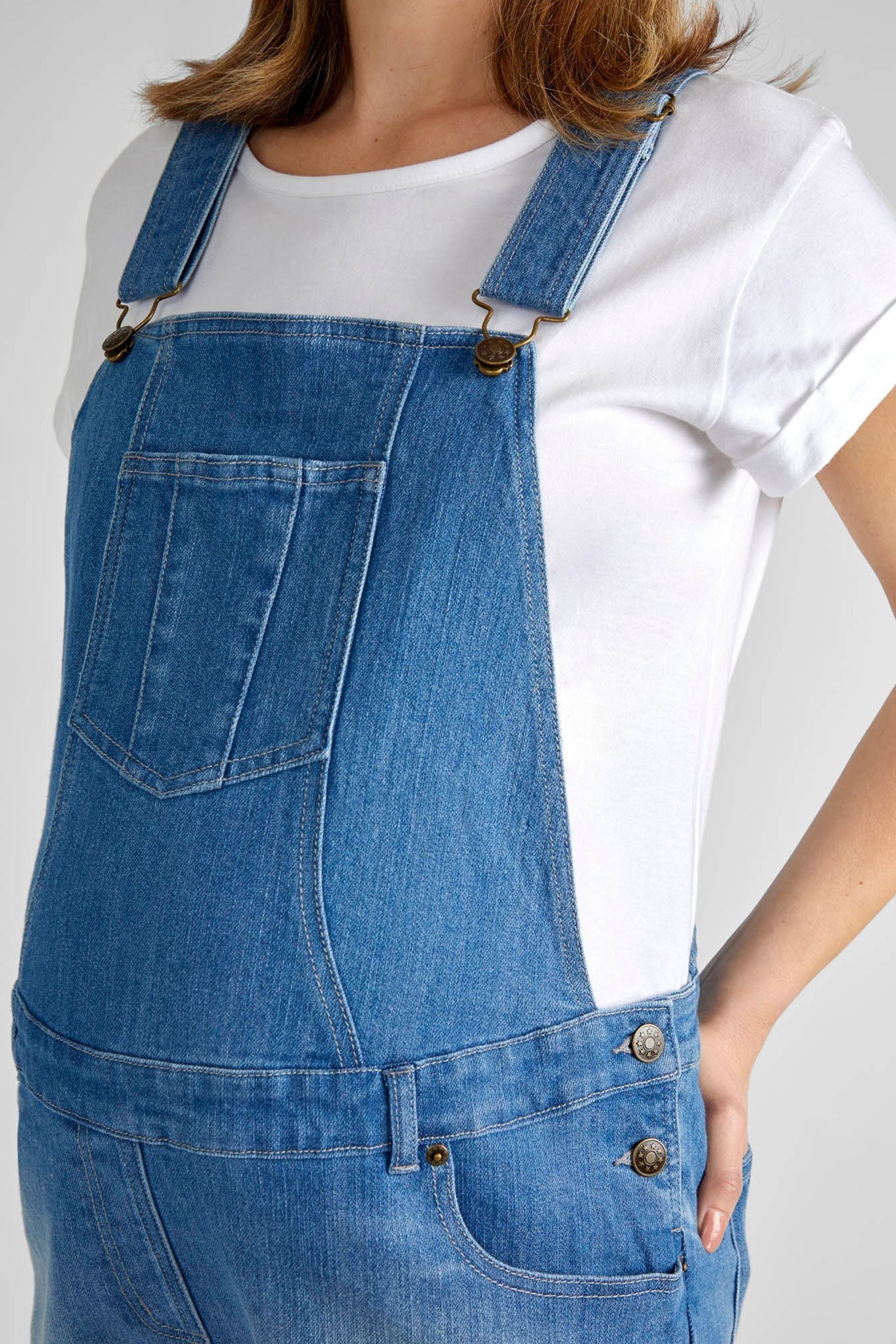 JoJo Maman Bébé Light Wash Blue Denim Short Maternity Dungarees