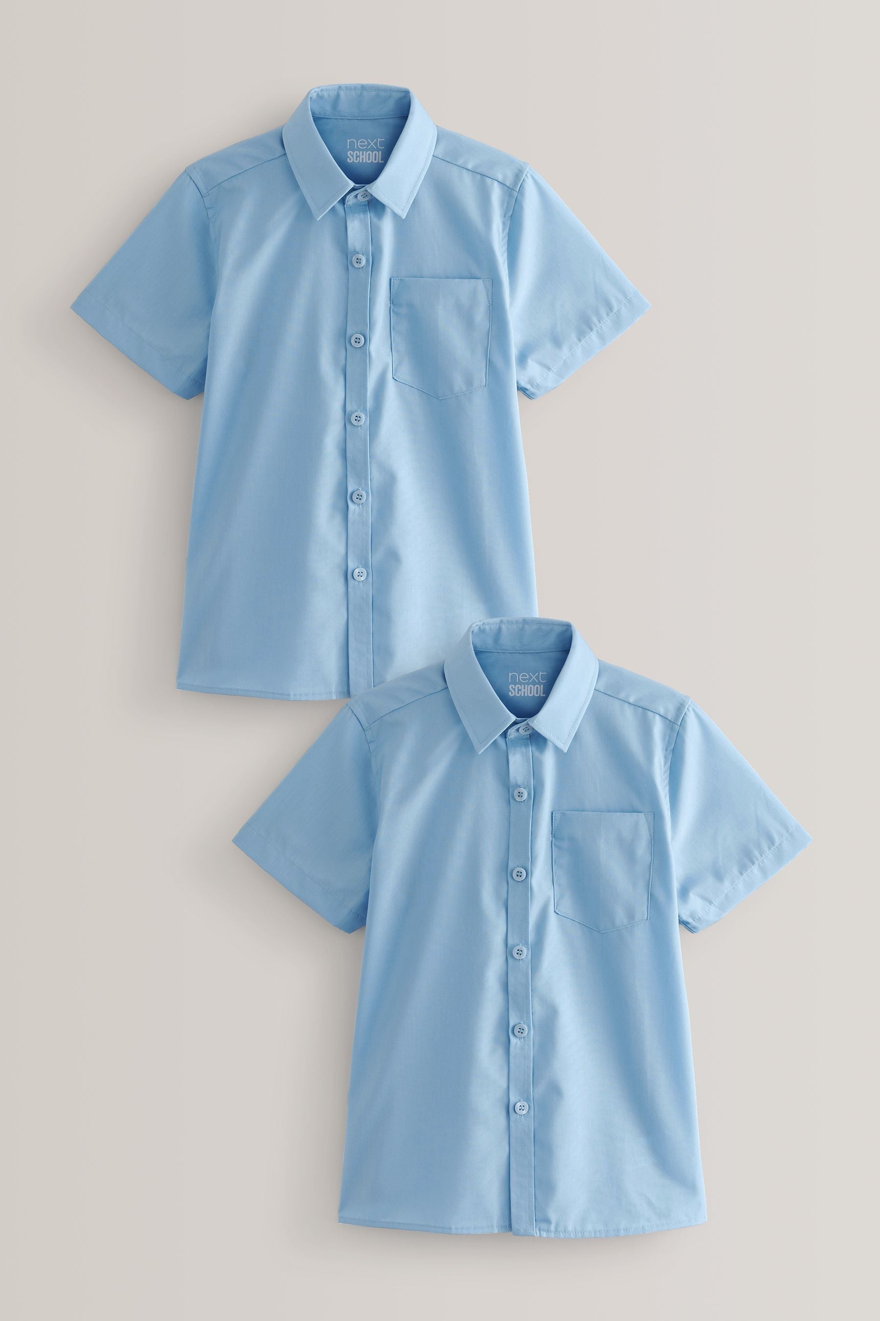 Blue Regular Fit 2 Pack Short Sleeve School Shirts (3-17yrs)