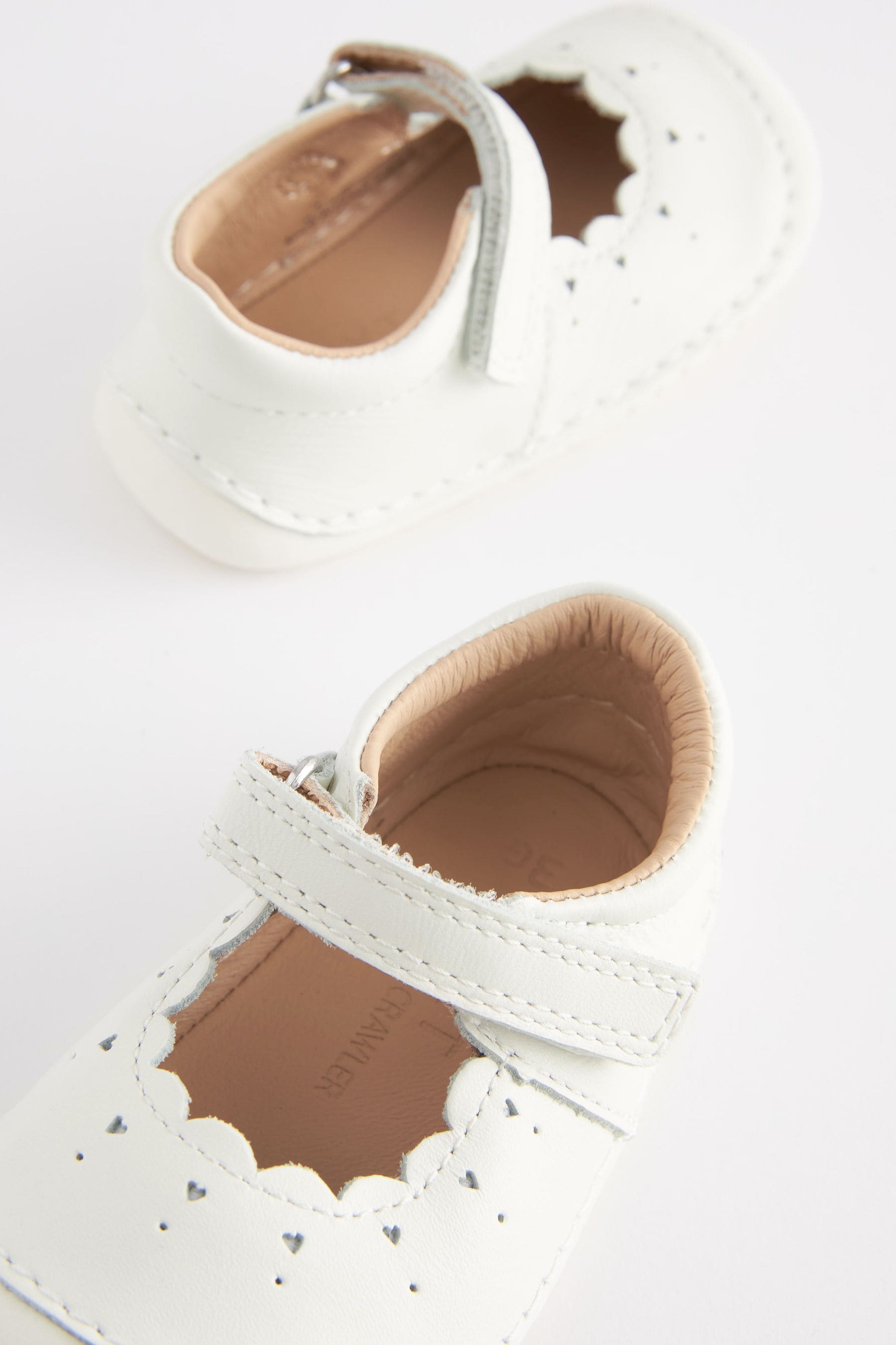 White Leather Wide Fit (G) Crawler Mary Jane Shoes