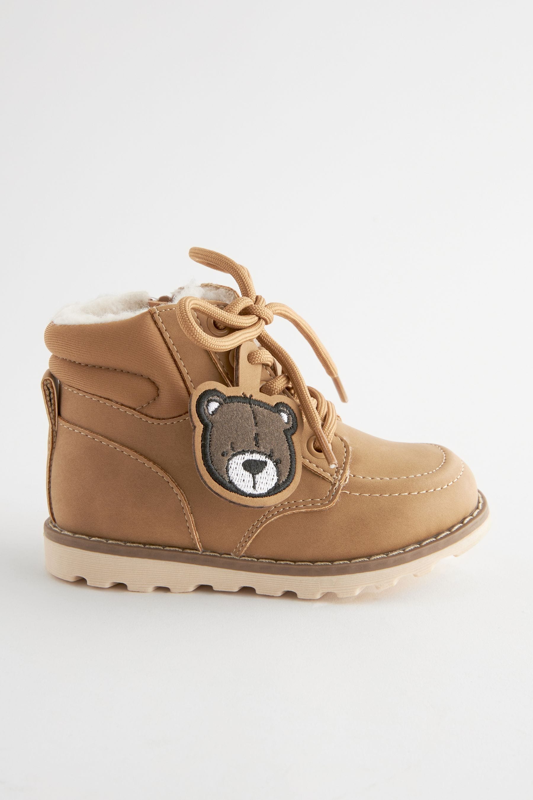 Tan Brown Bear Apron Front Boots With Zip Fastening