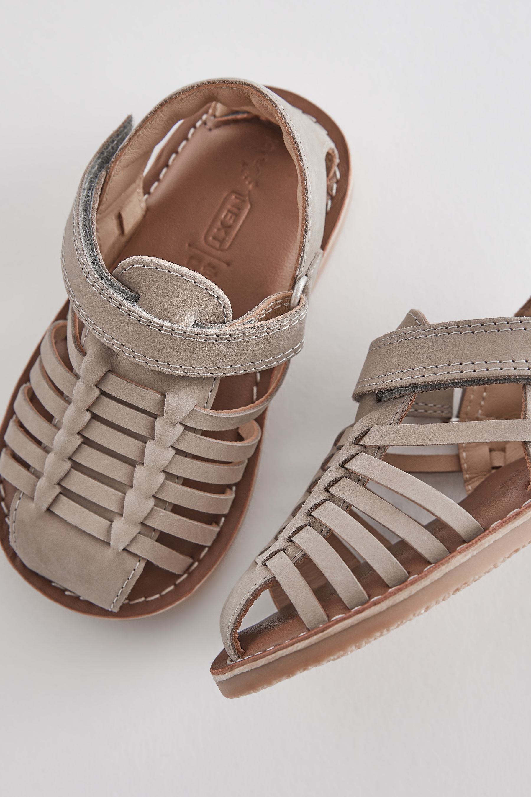 Stone Neutral Leather Closed Toe Sandals