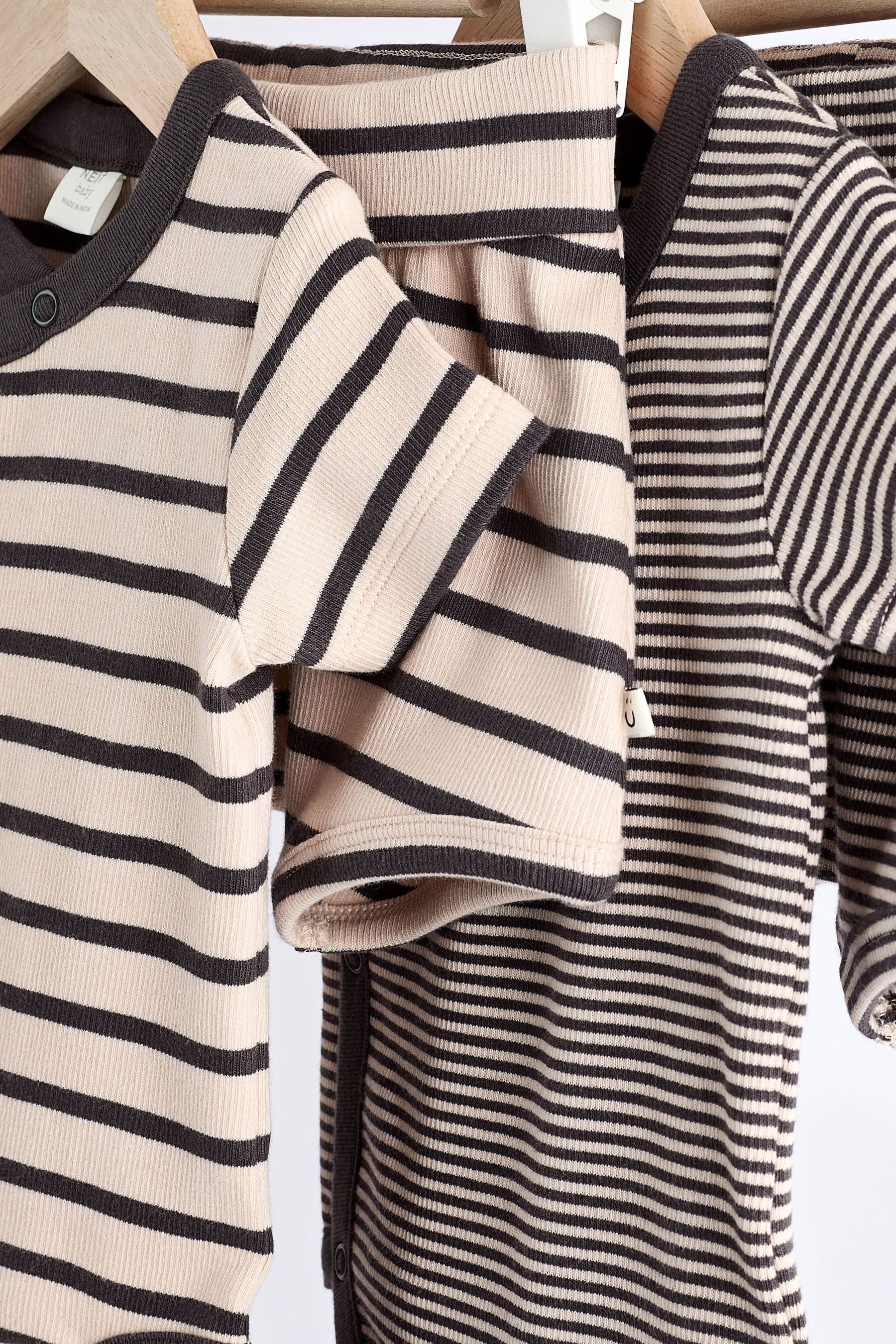 Monochrome Stripe Baby Rib Wrap Bodysuits And Shorts Set 4 Pack (0mths-2yrs)