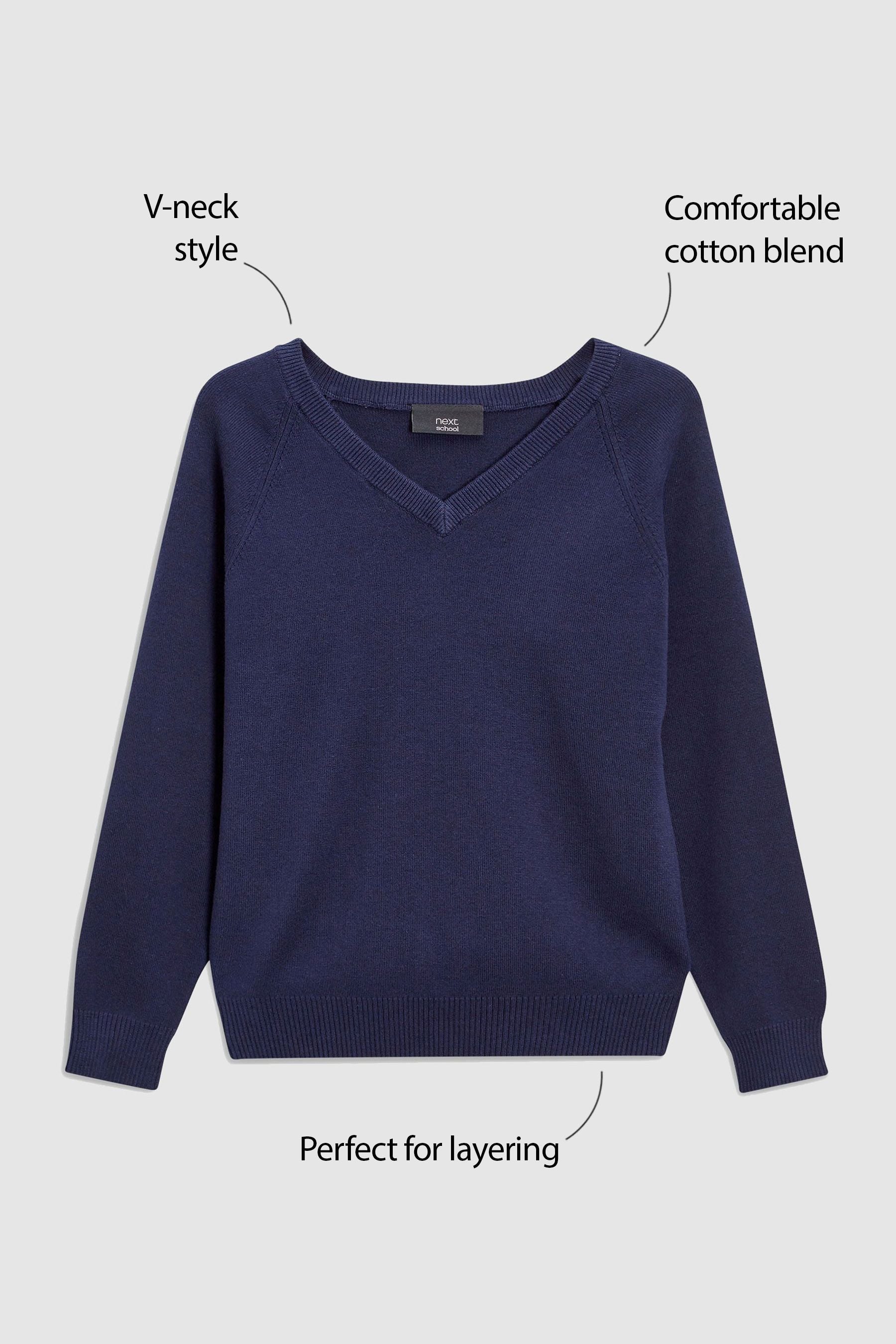 Navy Blue Knitted V-Neck School Jumper (3-18yrs)