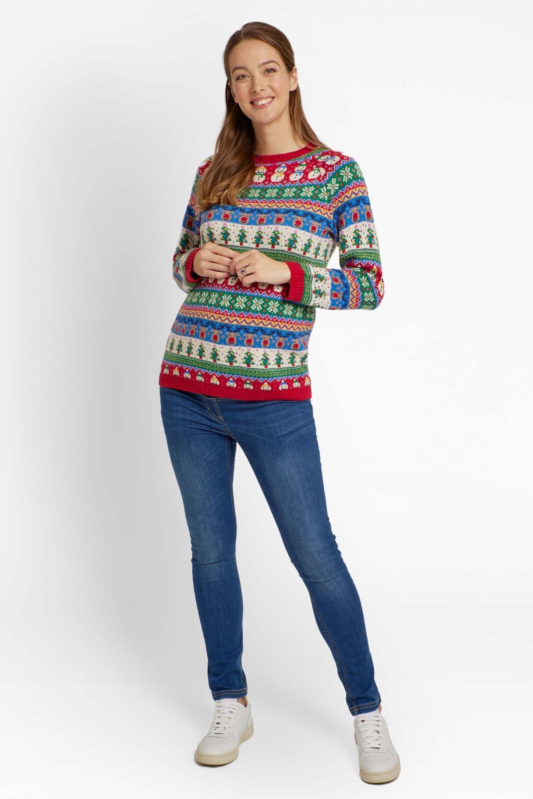 Multi JoJo Maman Bébé Cashmere Mix Fair Isle Stripe Maternity Christmas Jumper