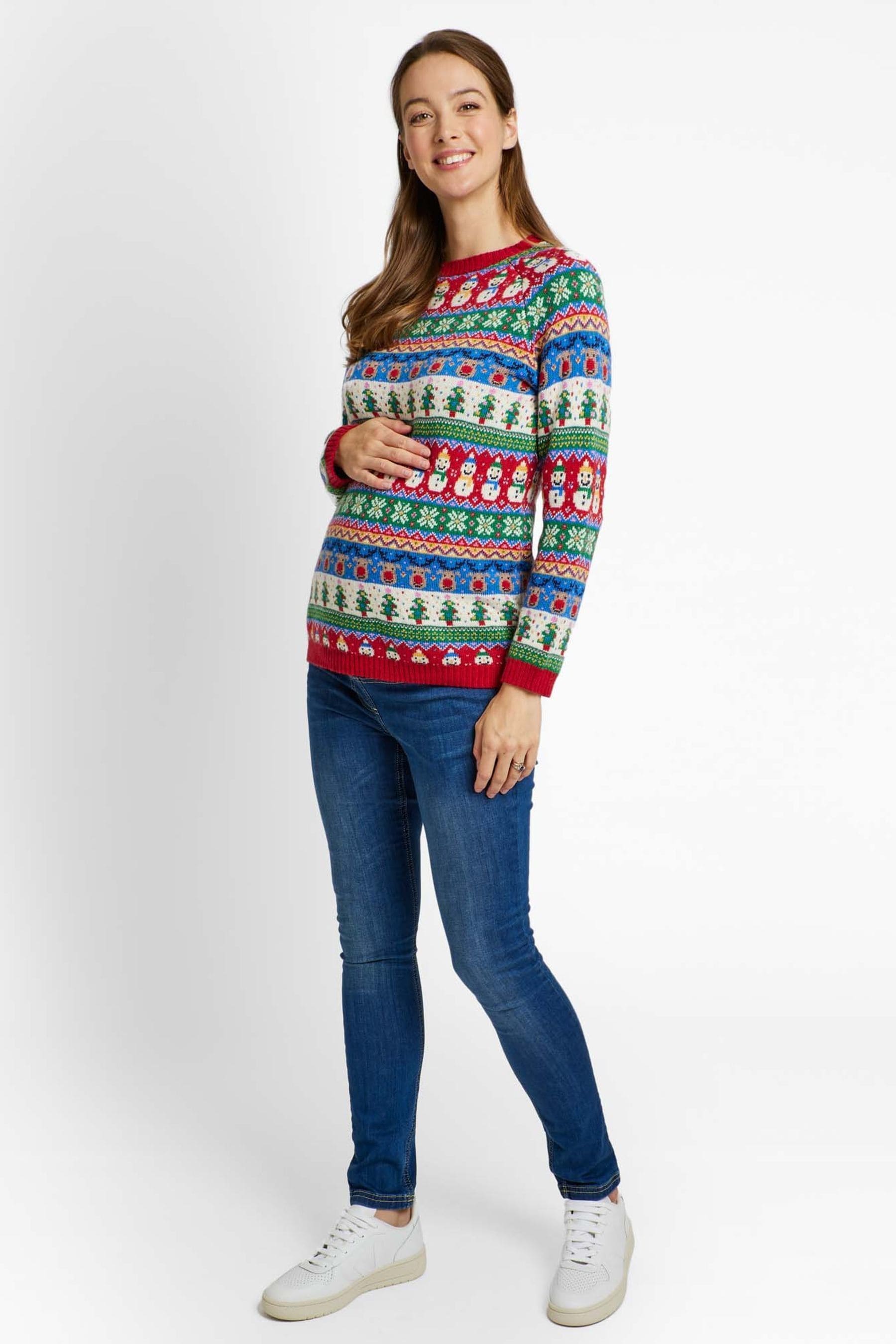 Multi JoJo Maman Bébé Cashmere Mix Fair Isle Stripe Maternity Christmas Jumper