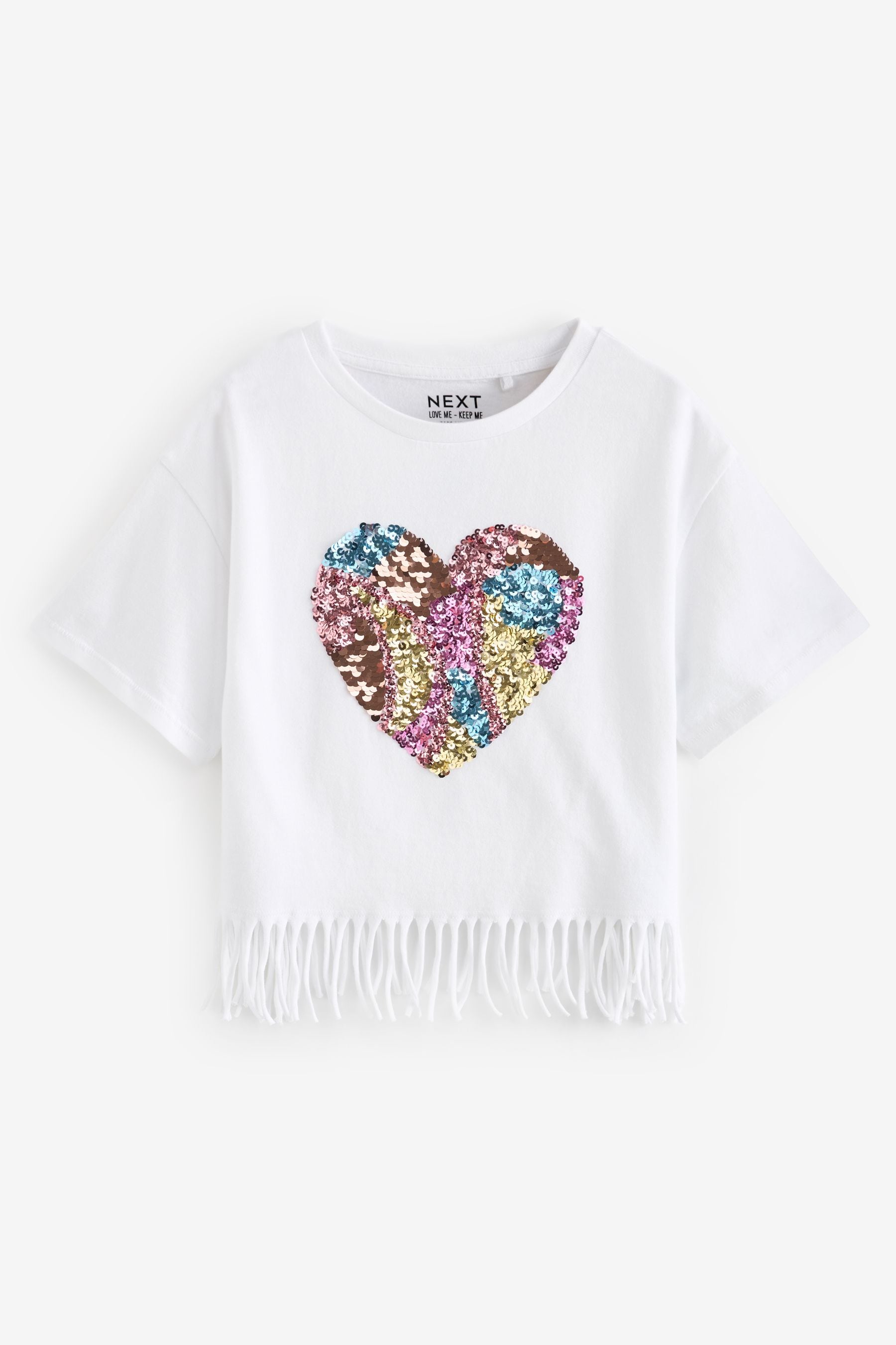 Ecru White Sequin Heart T-Shirt (3-16yrs)