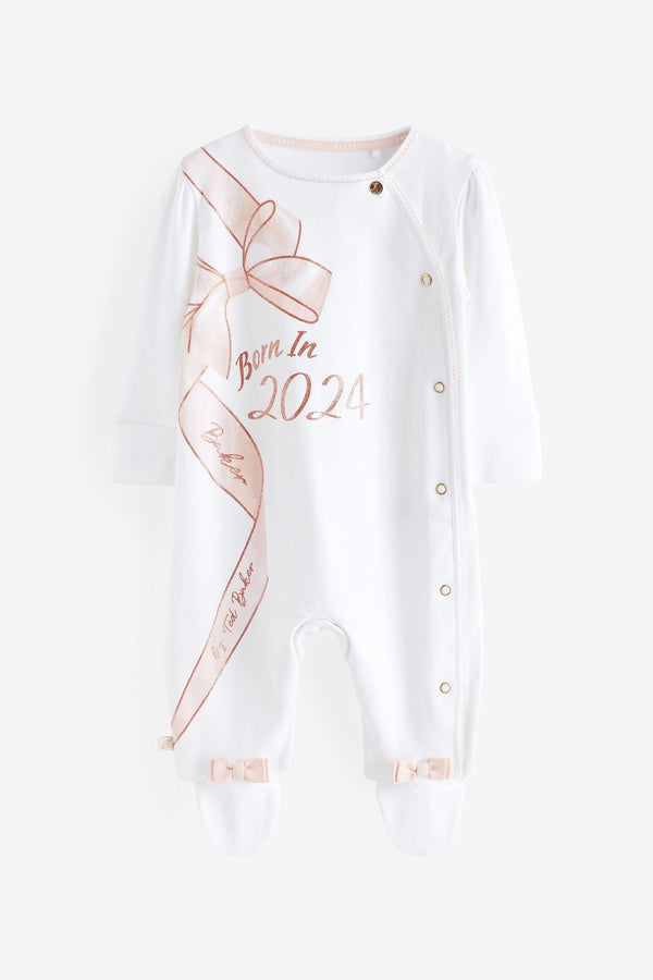 Baker by Ted Baker Born in 2024 100% Cotton White Sleepsuit