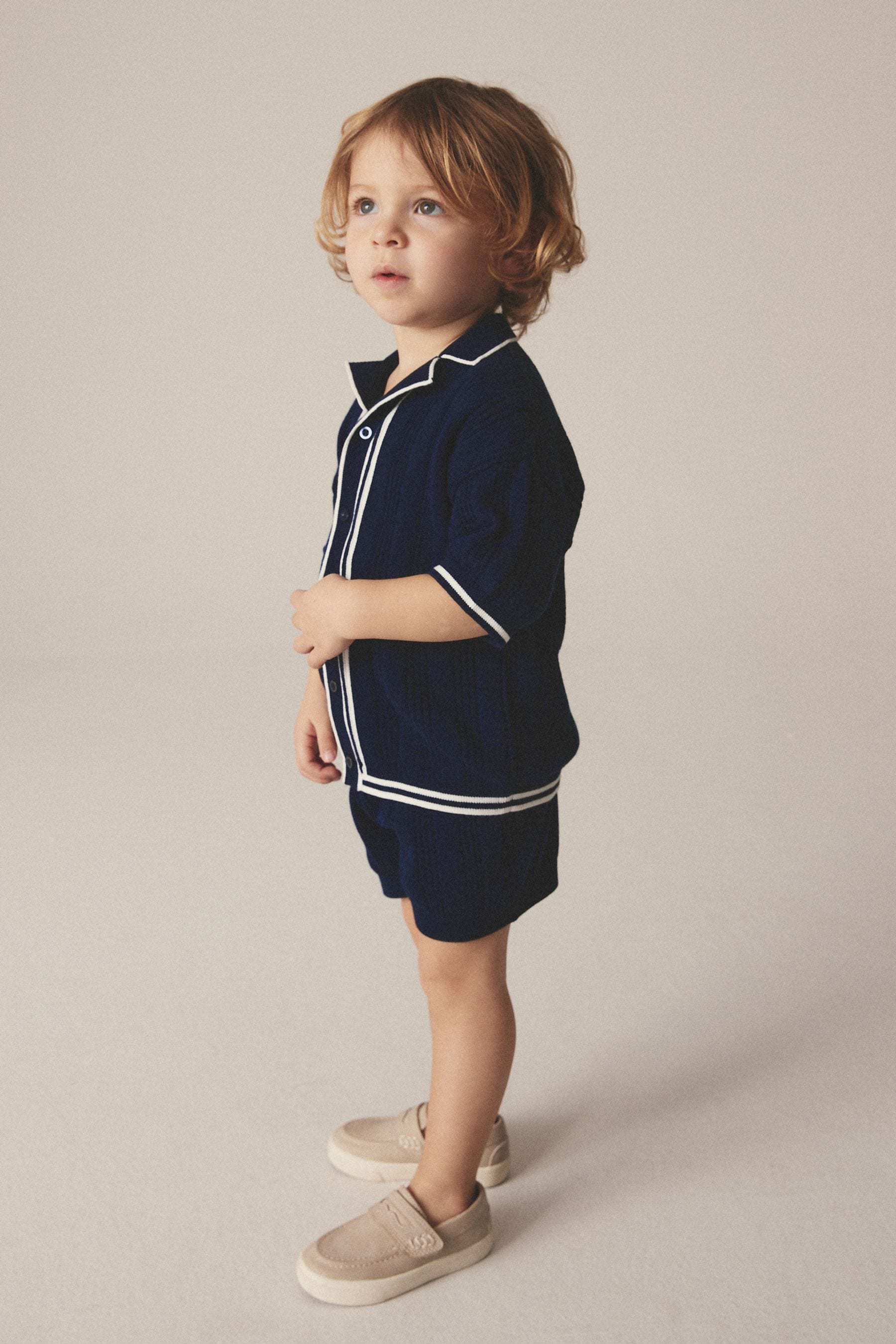 Navy Knitted Shirt and Shorts Set (3mths-10yrs)