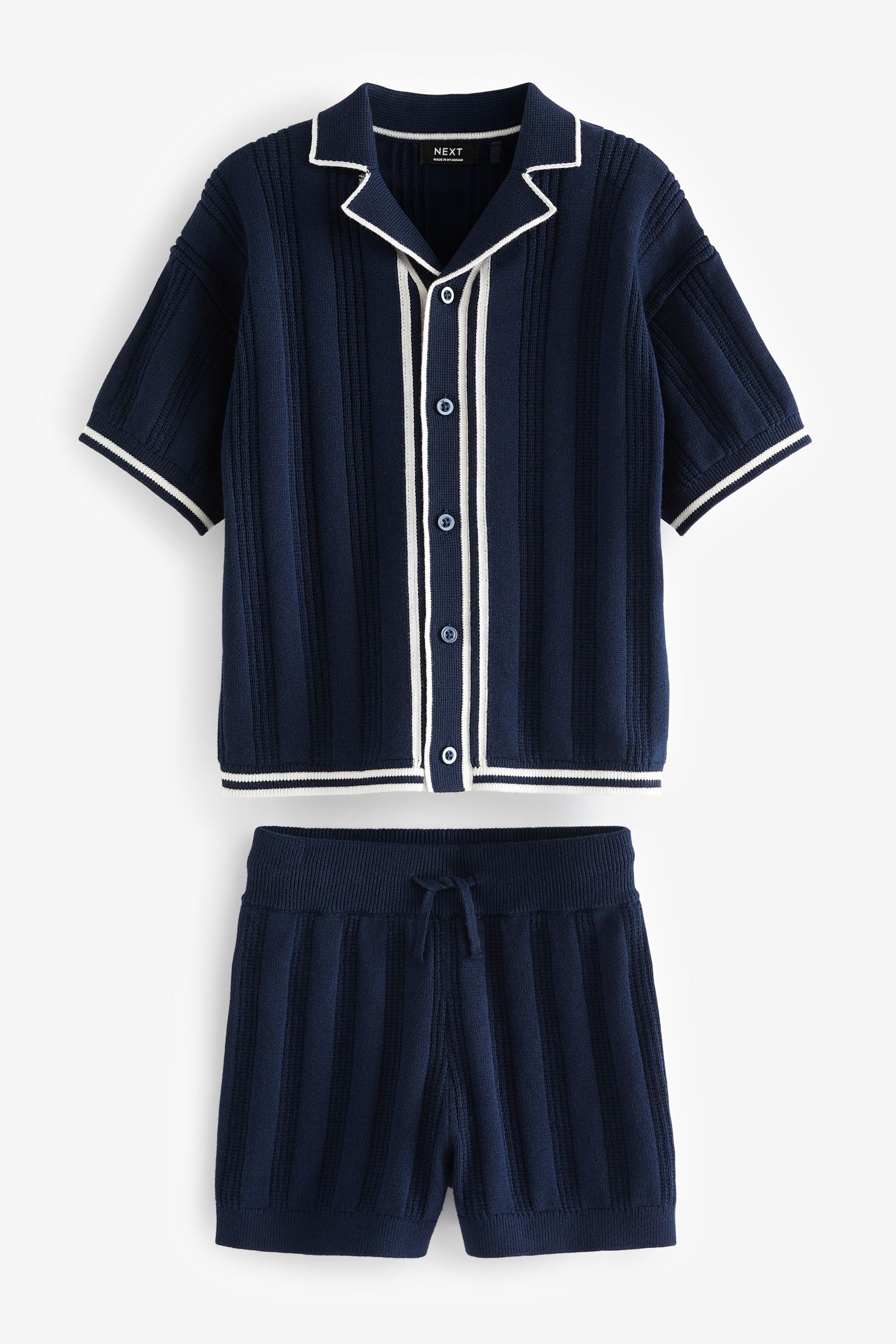 Navy Knitted Shirt and Shorts Set (3mths-10yrs)