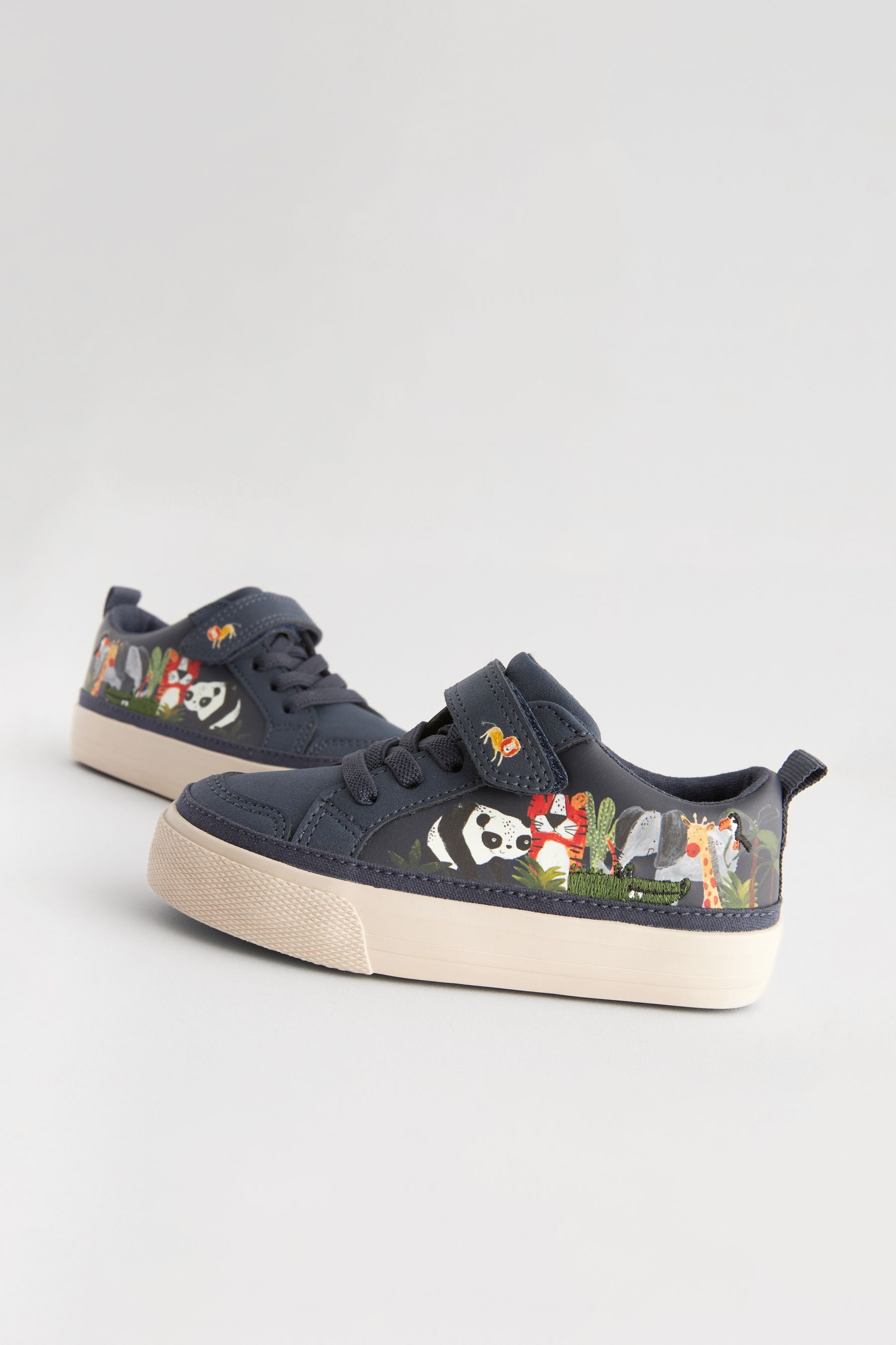 Navy Character Wide Fit (G) Touch Fastening Elastic Lace Trainers