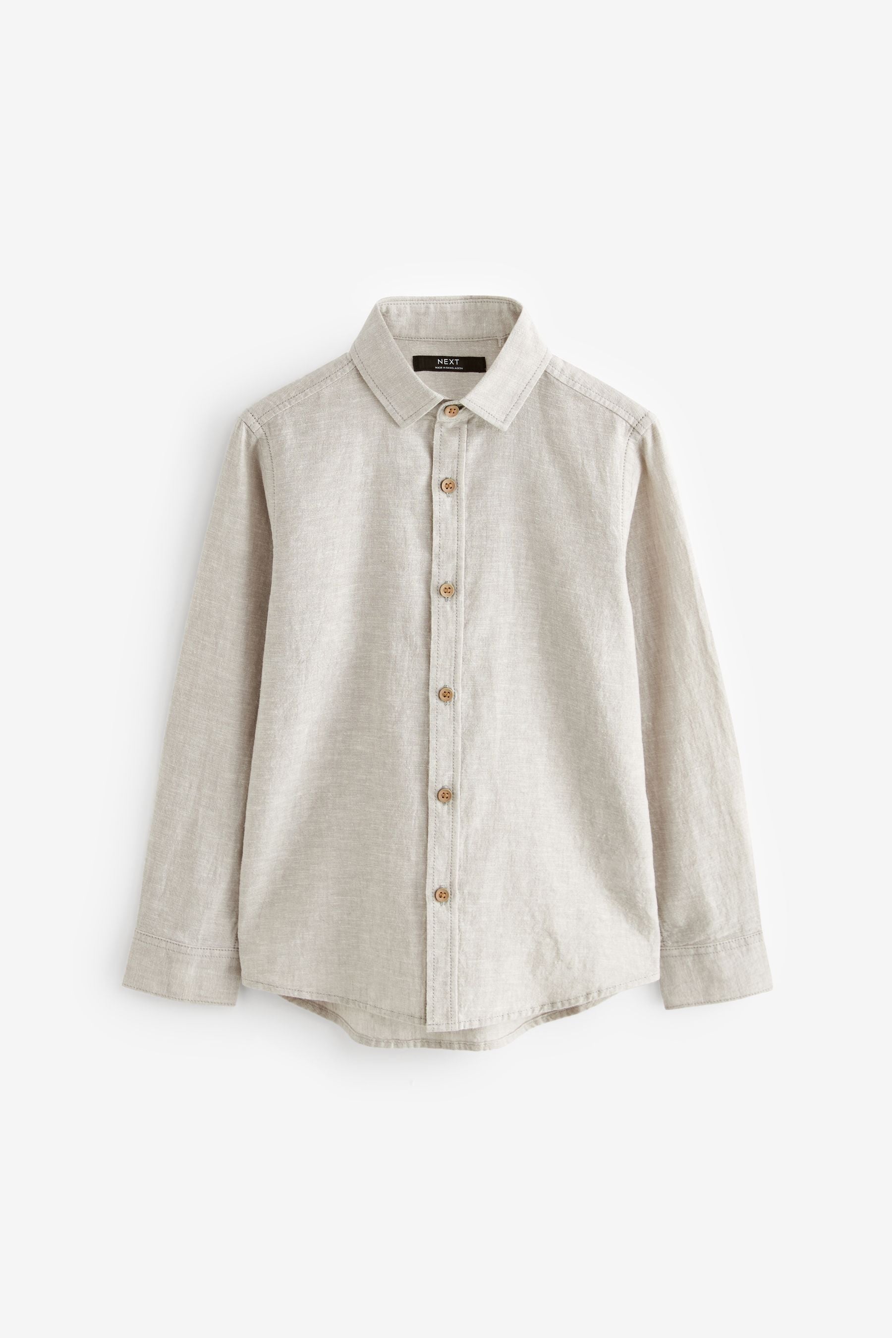 Neutral Linen Blend Long Sleeve Shirt (3-16yrs)