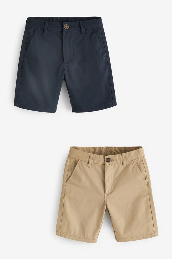 Navy/Stone 100% Cotton Chino Shorts 2 Pack (3-16yrs)