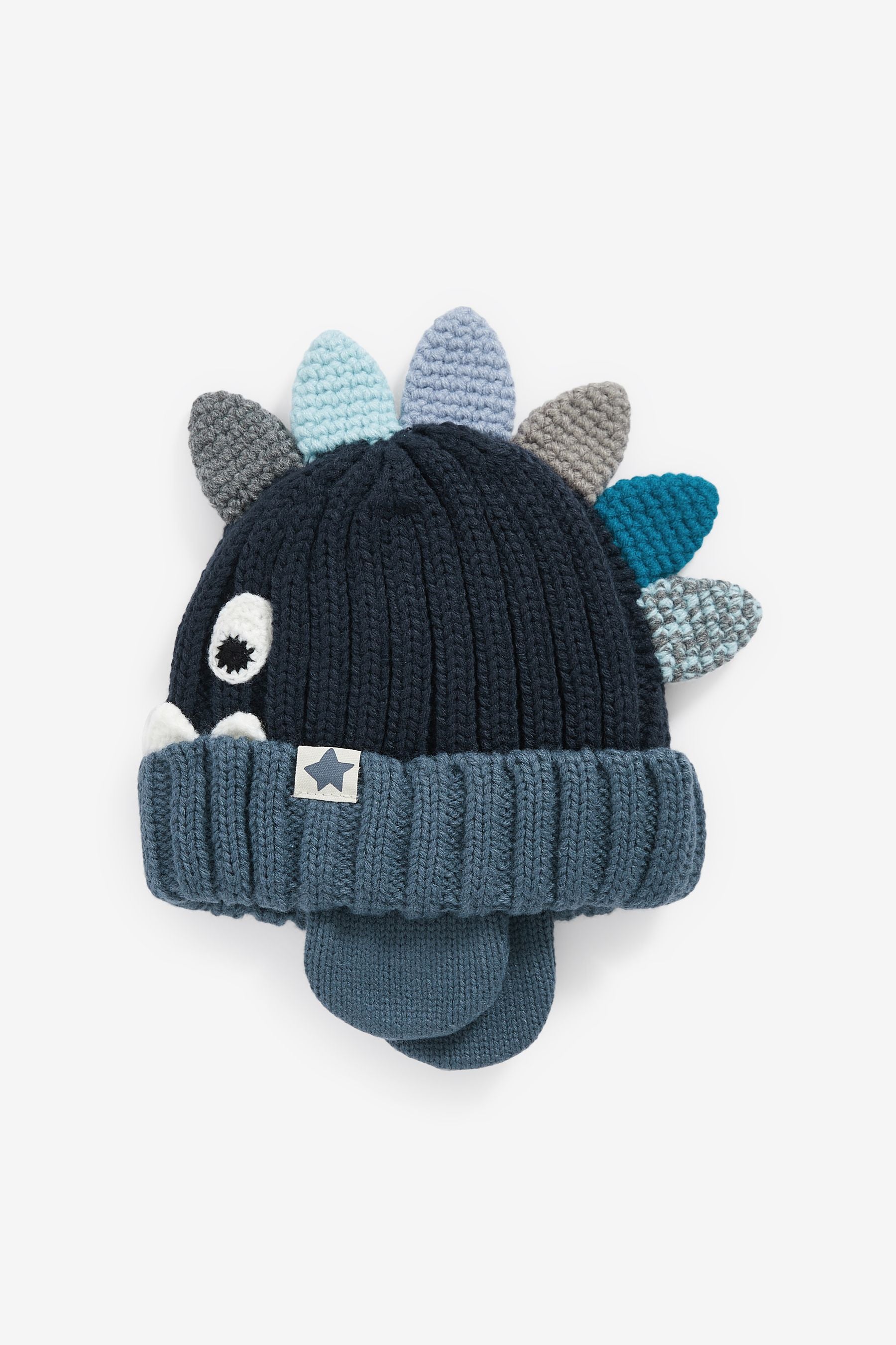 Blue Dinosaur Hat & Mittens Set (3mths-6yrs)