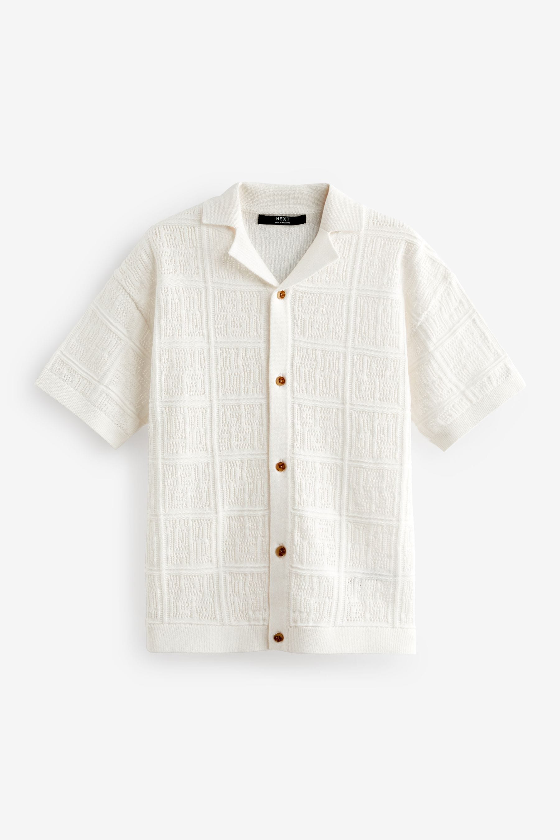 White 100% Cotton Short Sleeve Textured Knit Shirt (3-16yrs)