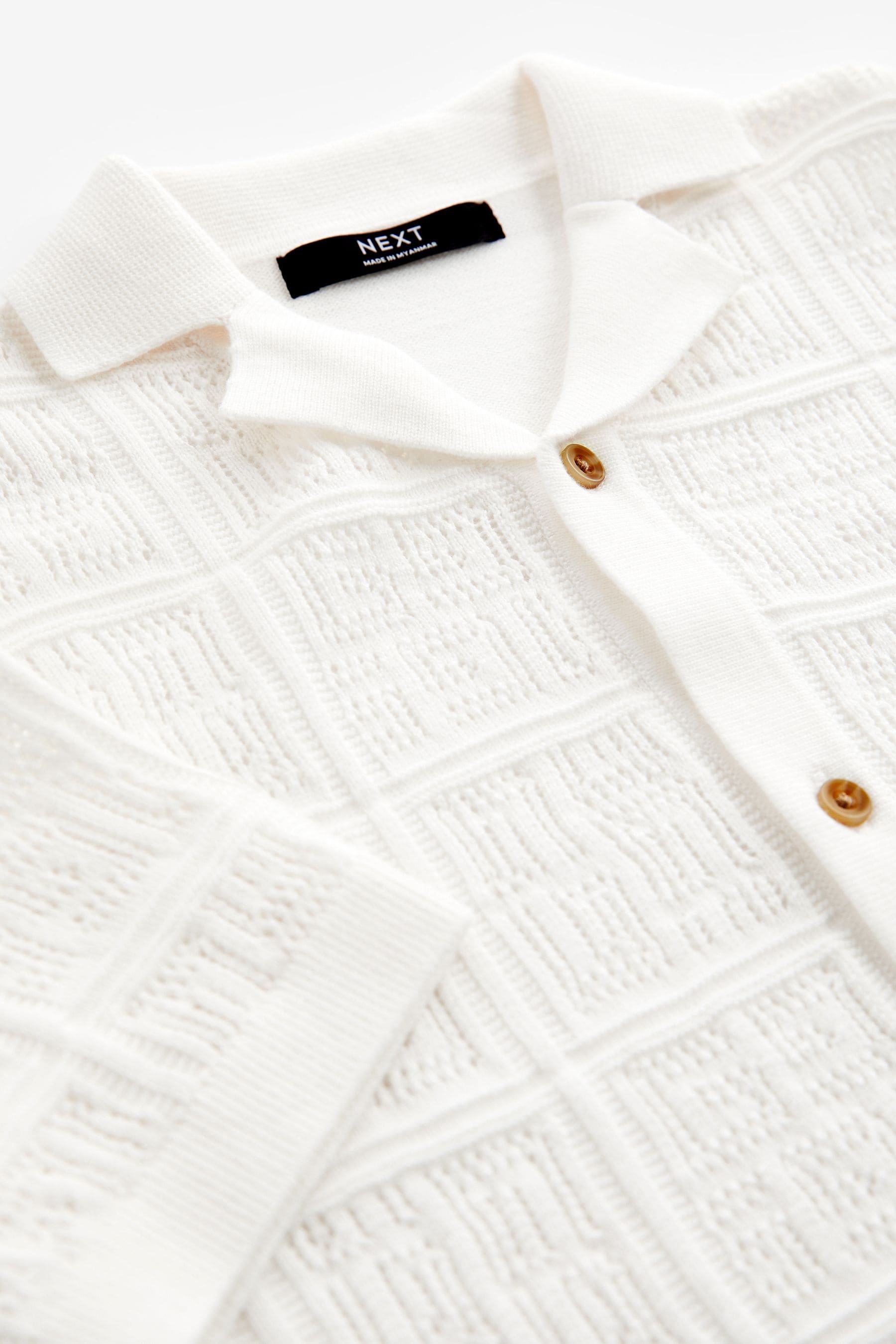 White Short Sleeve Textured Knit Shirt (3-16yrs)