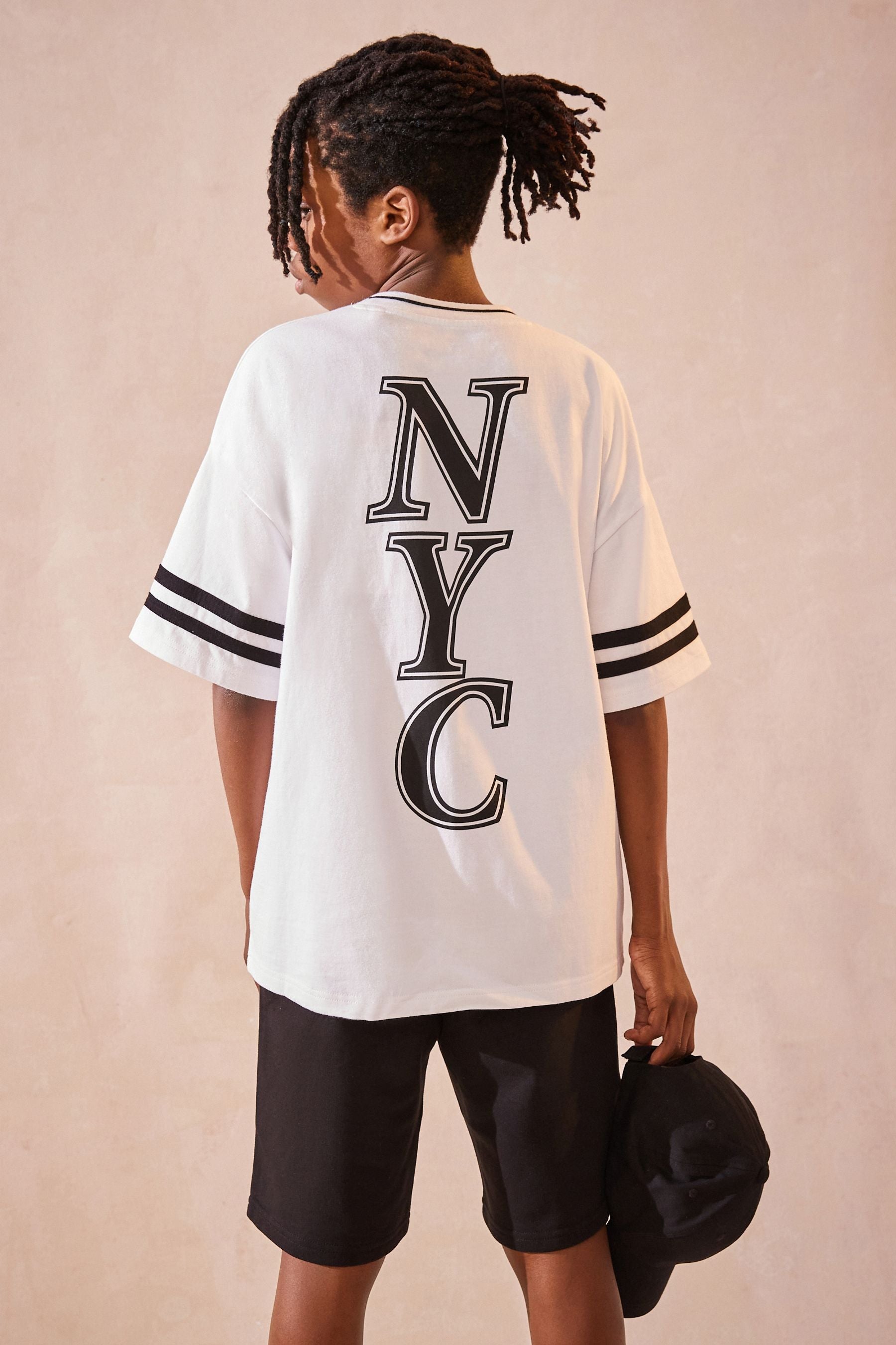 White Short Sleeve Oversized Fit Varsity T-Shirt (3-16yrs)