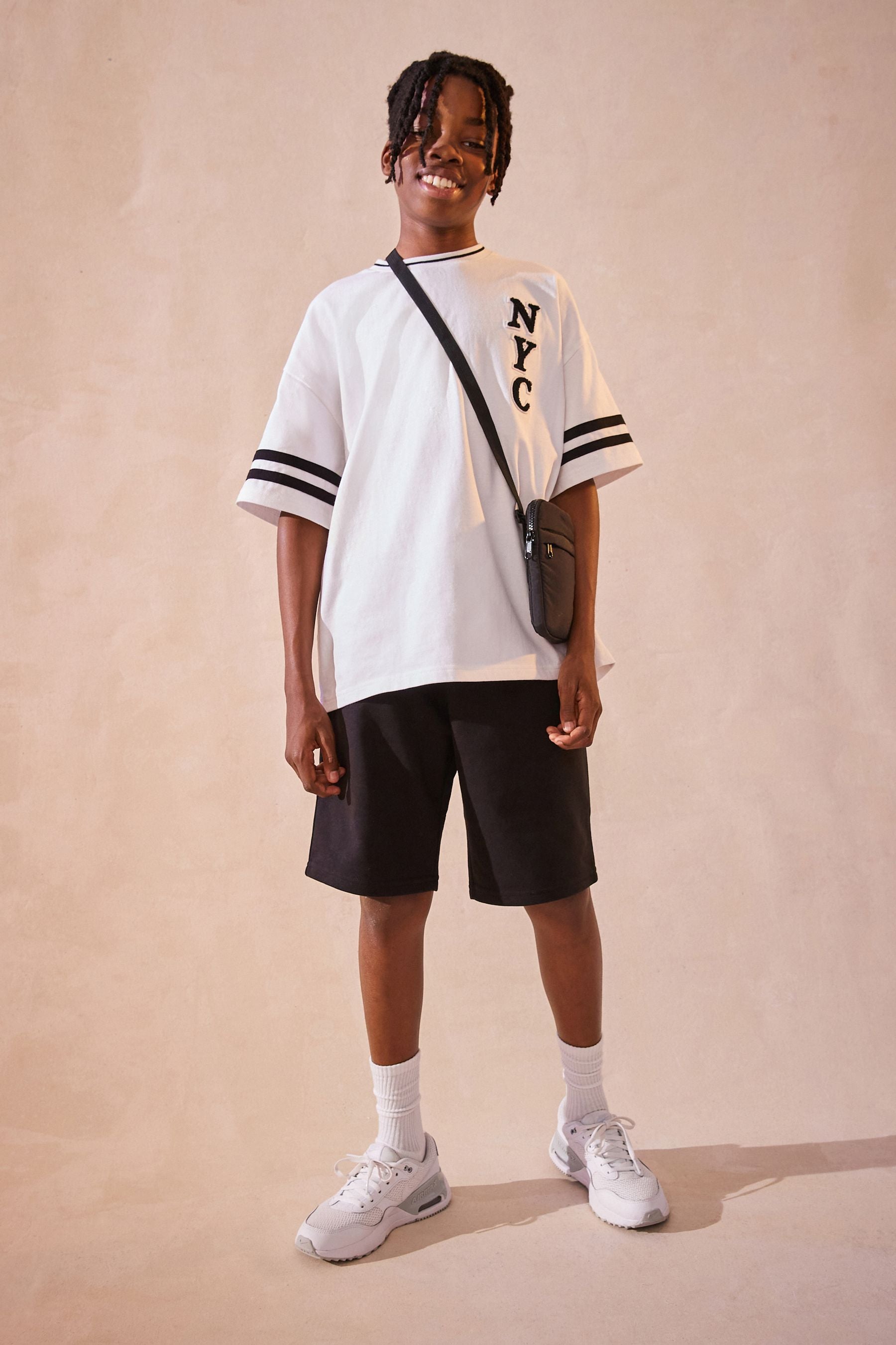 White Short Sleeve Oversized Fit Varsity T-Shirt (3-16yrs)