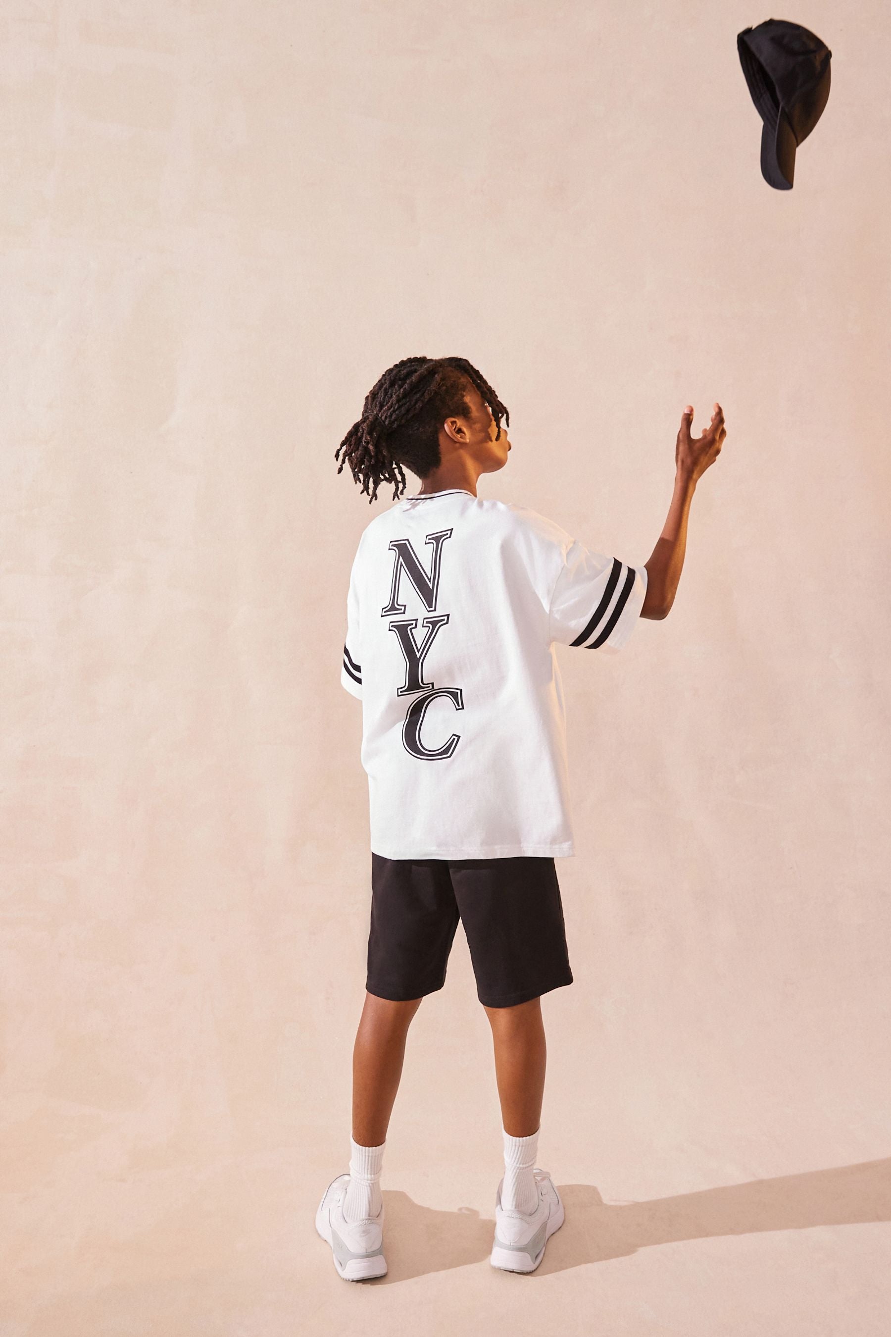 White Short Sleeve Oversized Fit Varsity T-Shirt (3-16yrs)