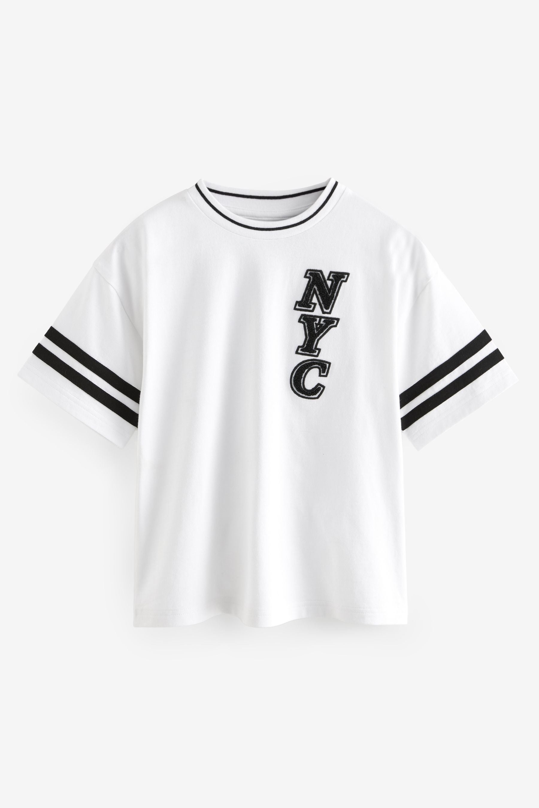 White 100% Cotton Short Sleeve Oversized Fit Varsity T-Shirt (3-16yrs)