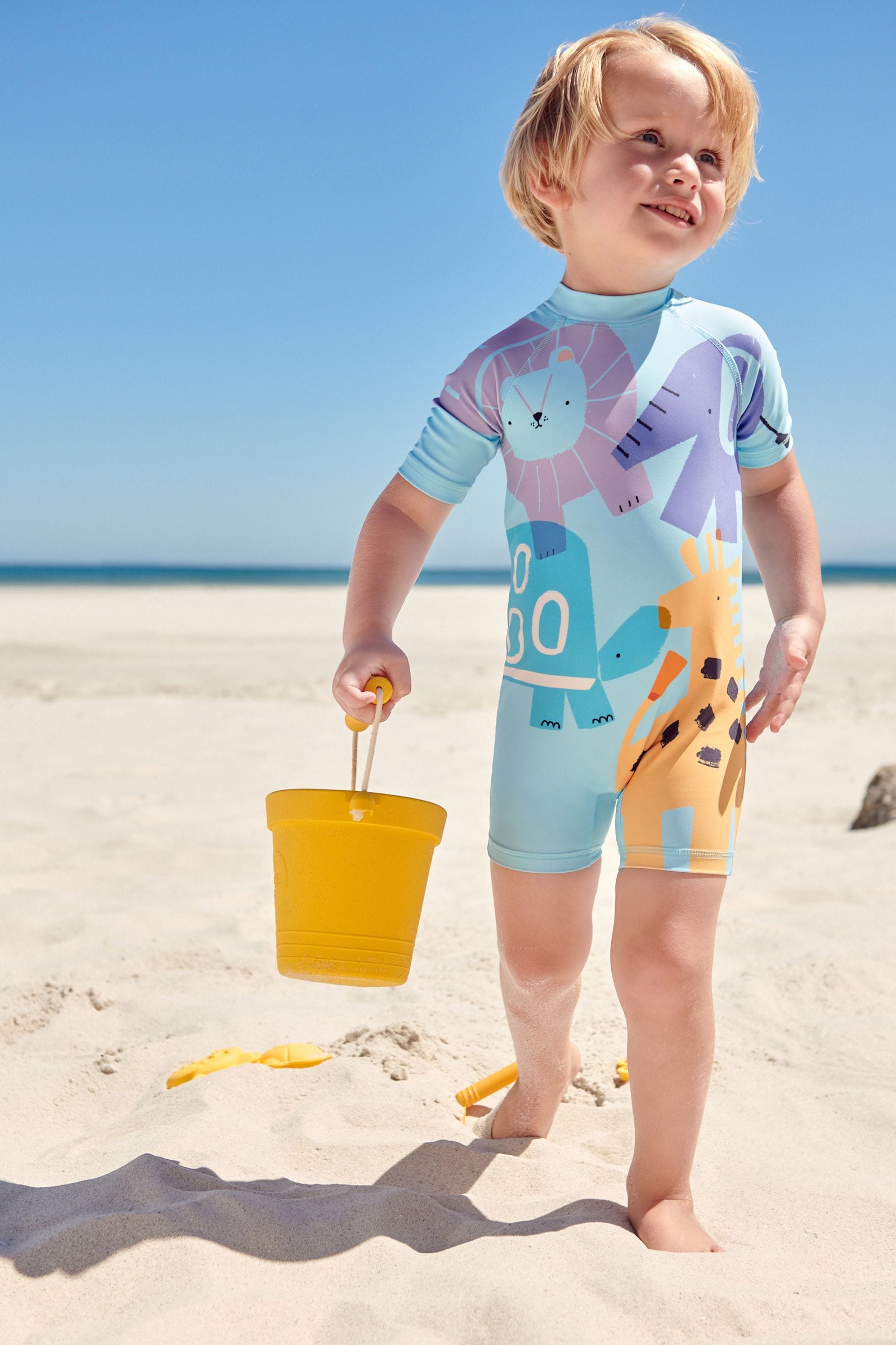 Pale Blue Zoo Animal Sunsafe All-In-One Swimsuit (3mths-7yrs)