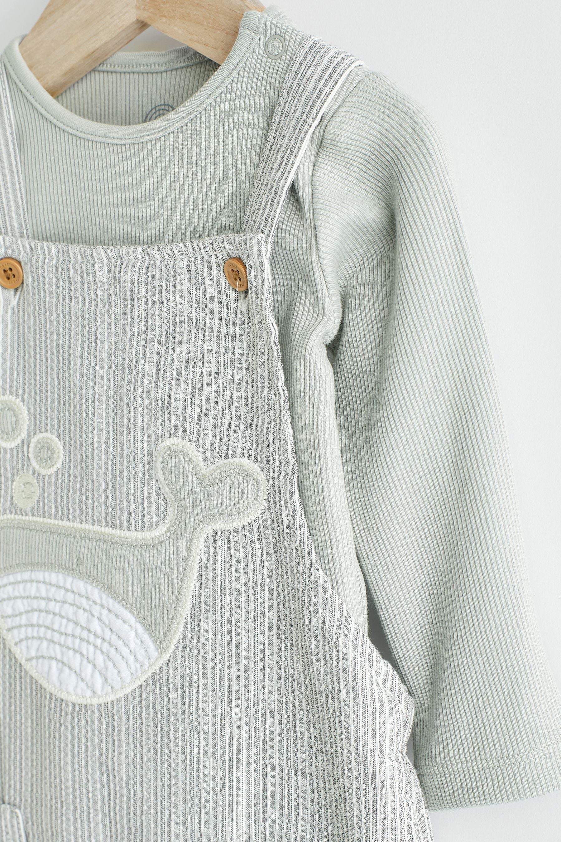 Grey Whale Woven Baby Dungarees And Bodysuit Set (0mths-2yrs)