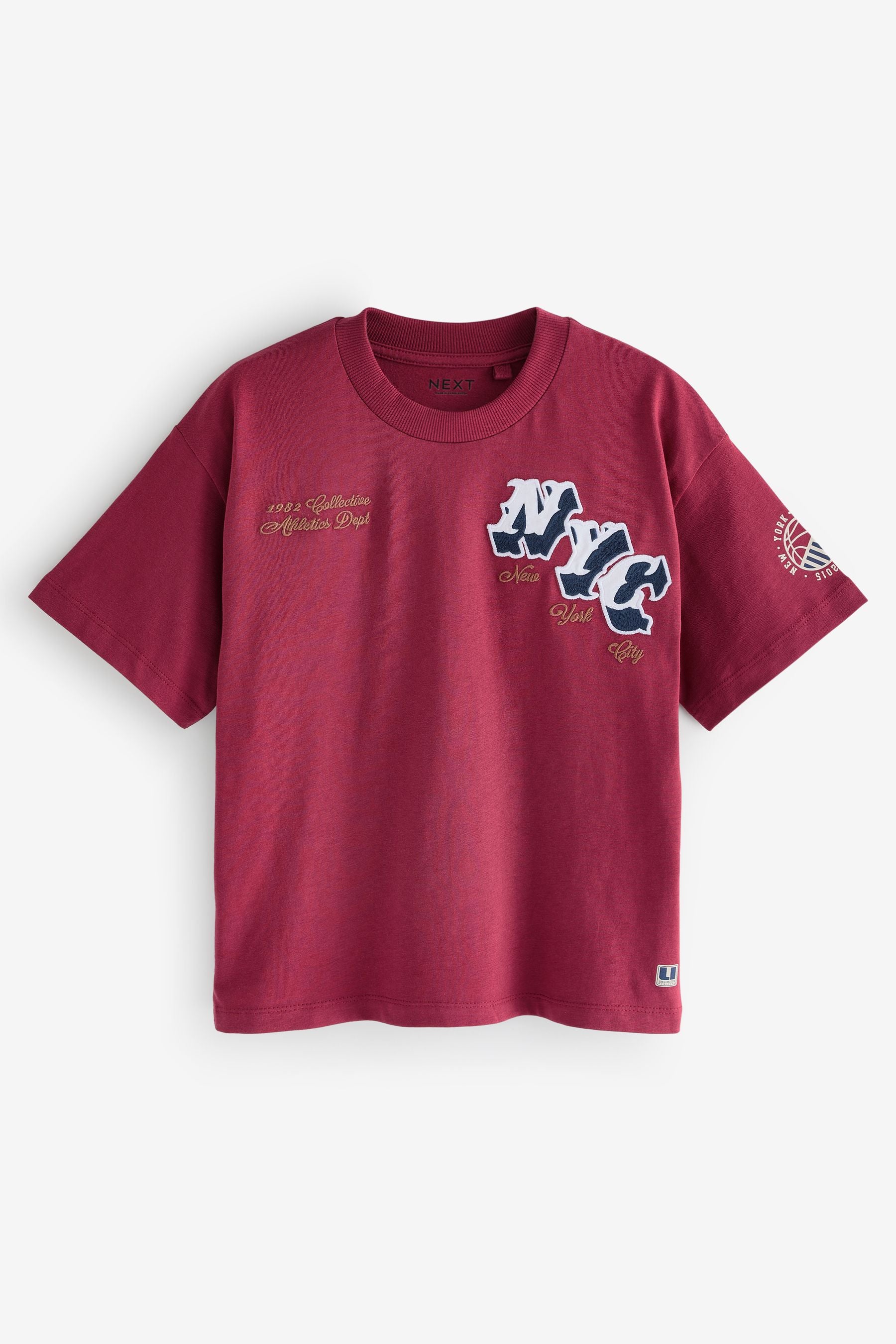 Burgundy Red Short Sleeve Varsity 100% Cotton T-Shirt (3-16yrs)