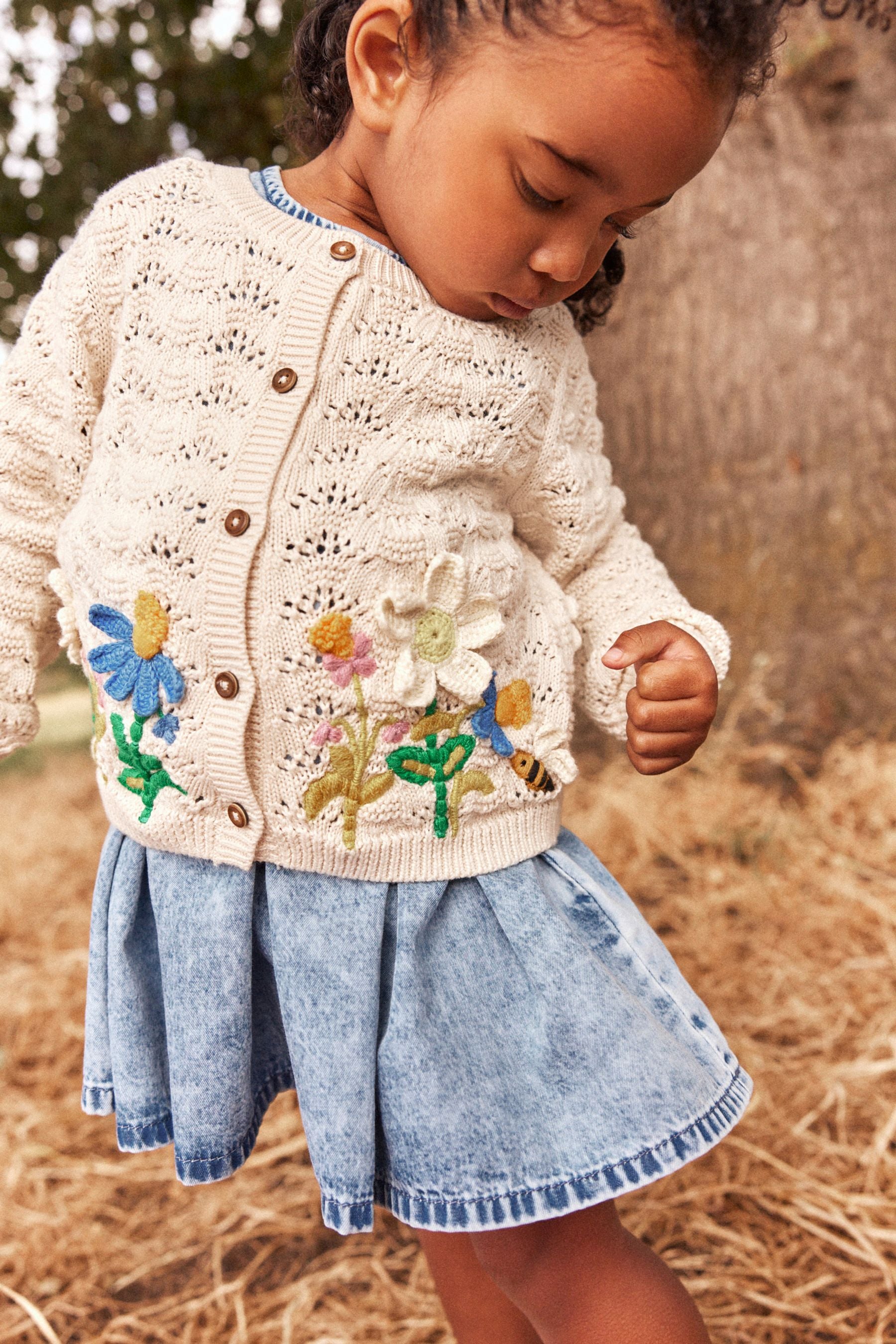 Ecru Marl Flower Cardigan (3mths-7yrs)