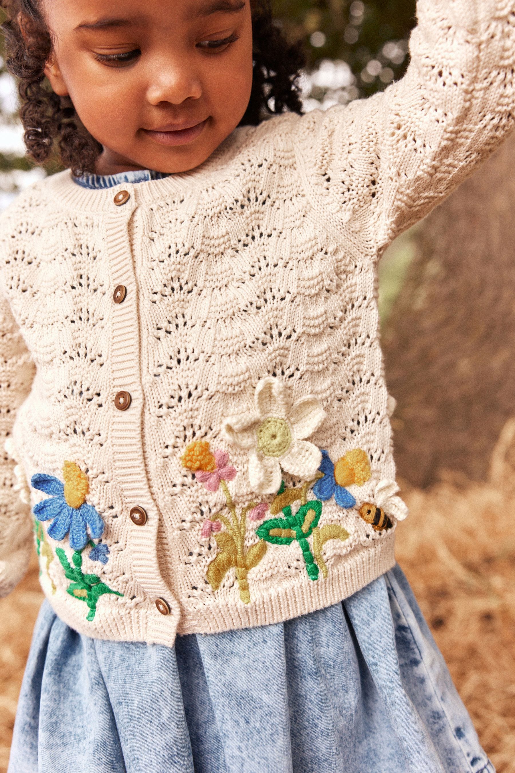 Ecru Marl Flower Cardigan (3mths-7yrs)