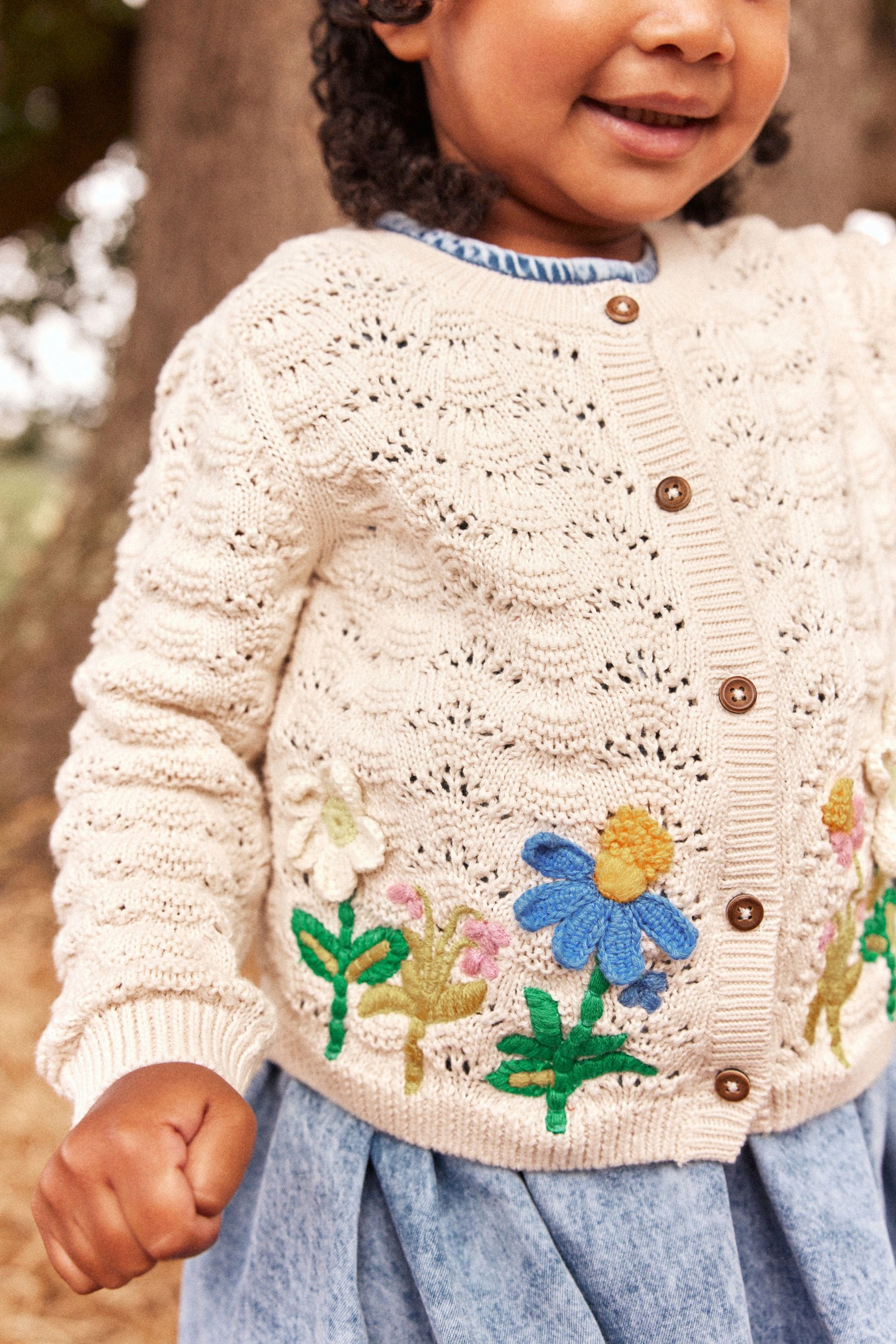 Ecru Marl Flower Cardigan (3mths-7yrs)