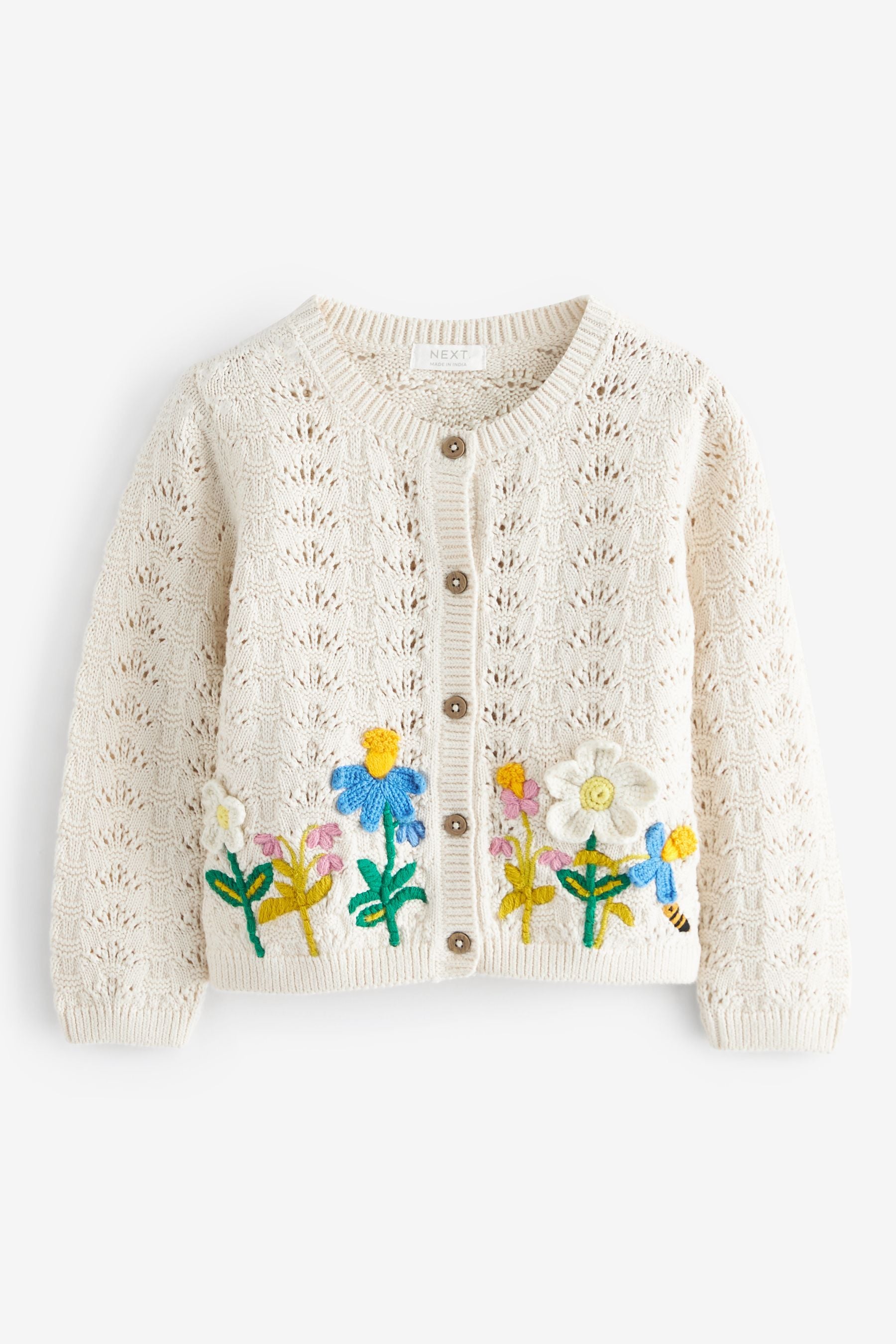 Ecru Marl Flower Cardigan (3mths-7yrs)